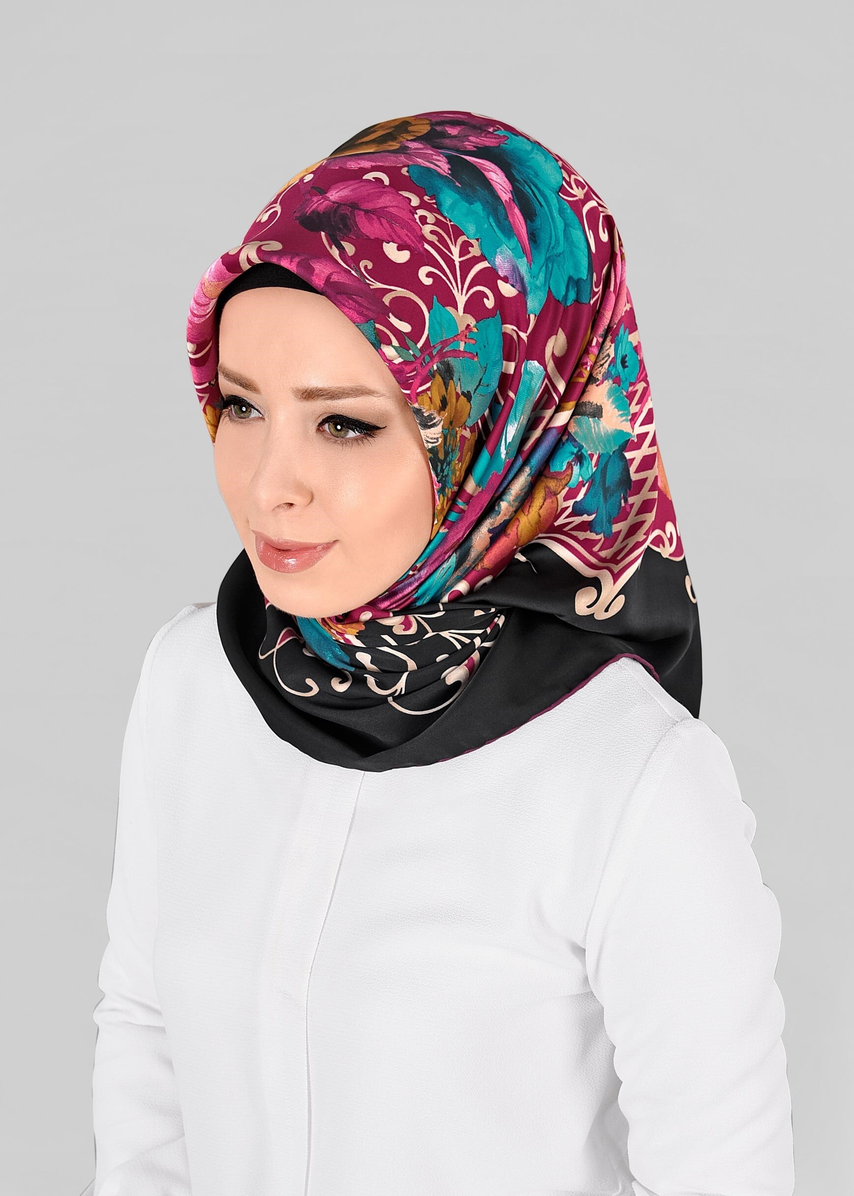 Tesettür giyim SİYAH 11296-01 ALVİNA DESENLİ EŞARP