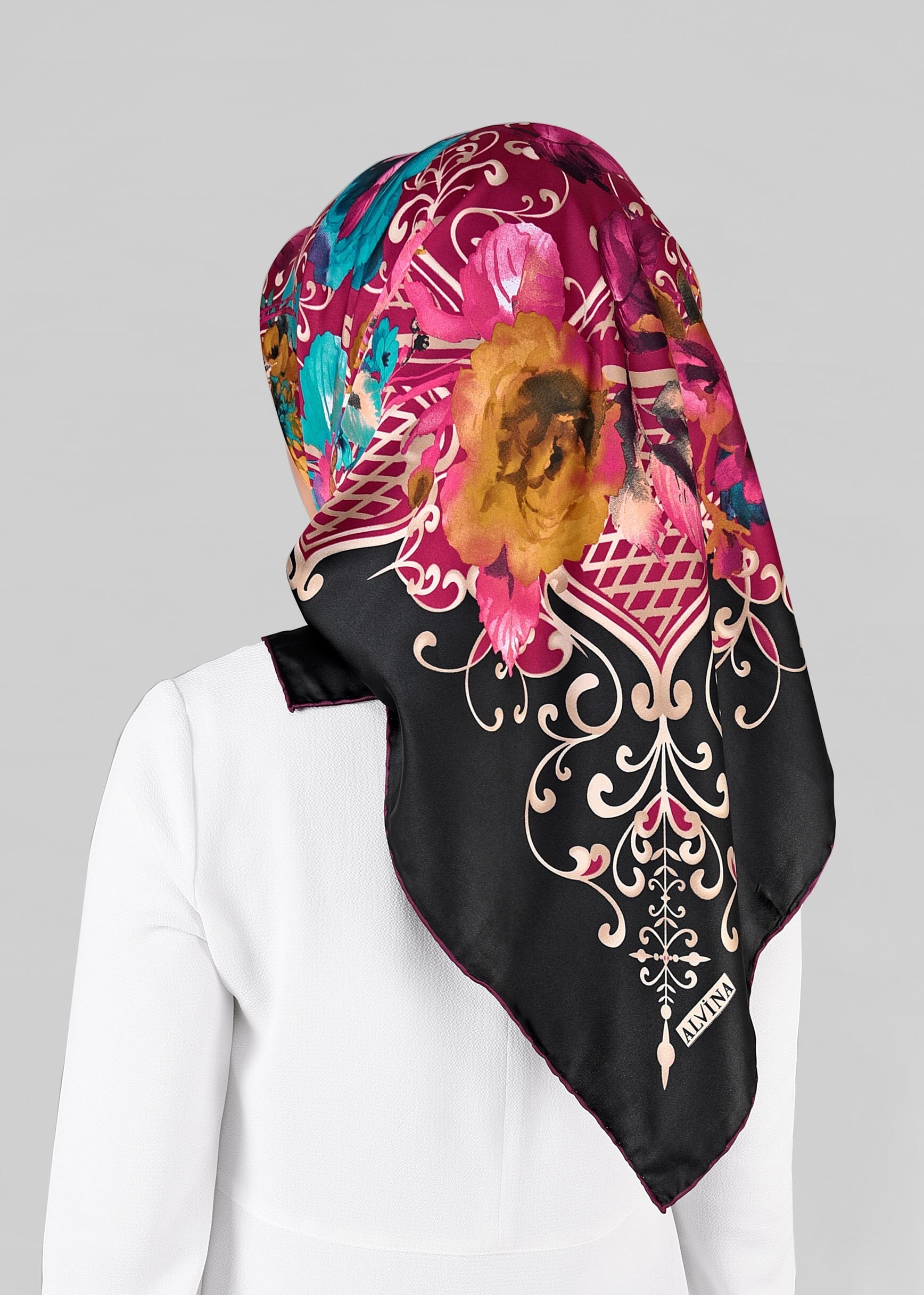 Tesettür giyim SİYAH 11296-01 ALVİNA DESENLİ EŞARP