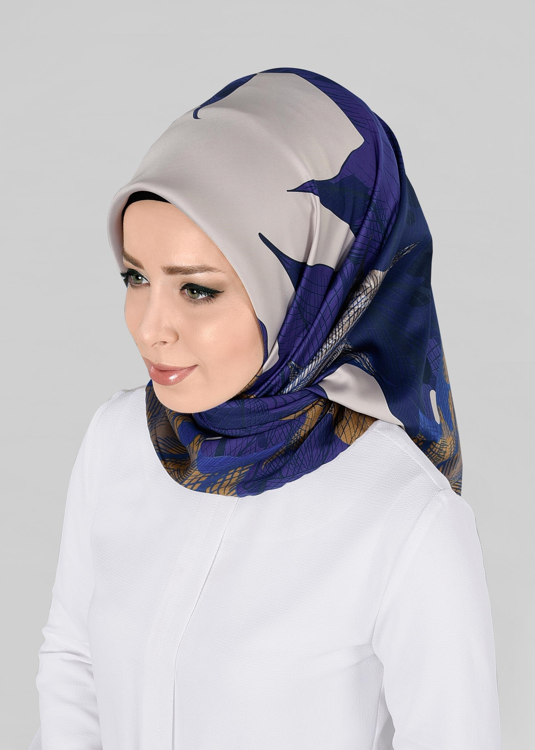 Tesettür giyim GRİ 11297-1 ALVİNA DESENLİ EŞARP