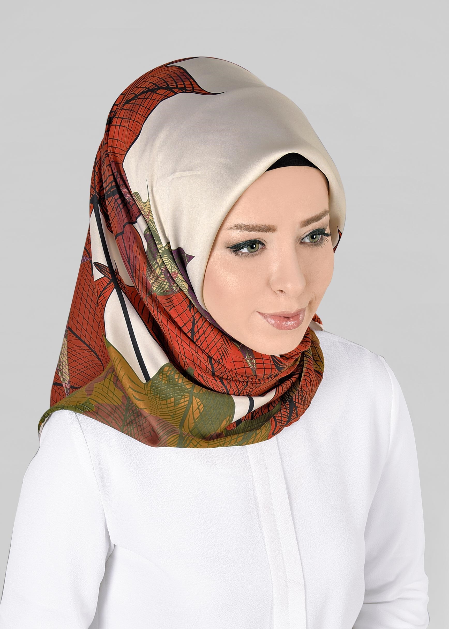 Tesettür giyim GRİ 11297-1 ALVİNA DESENLİ EŞARP