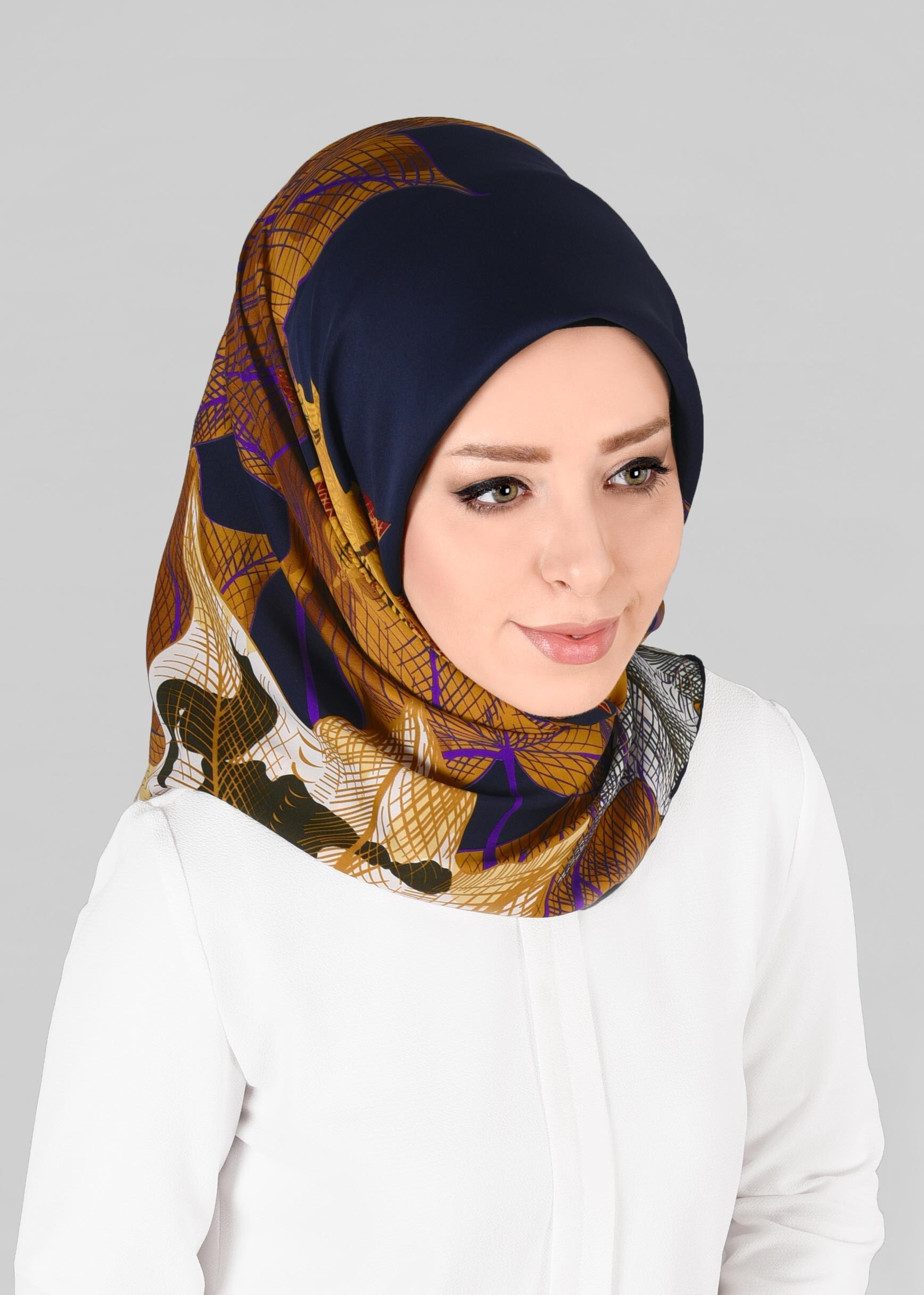 Tesettür giyim LACİVERT 11297-1 ALVİNA DESENLİ EŞARP