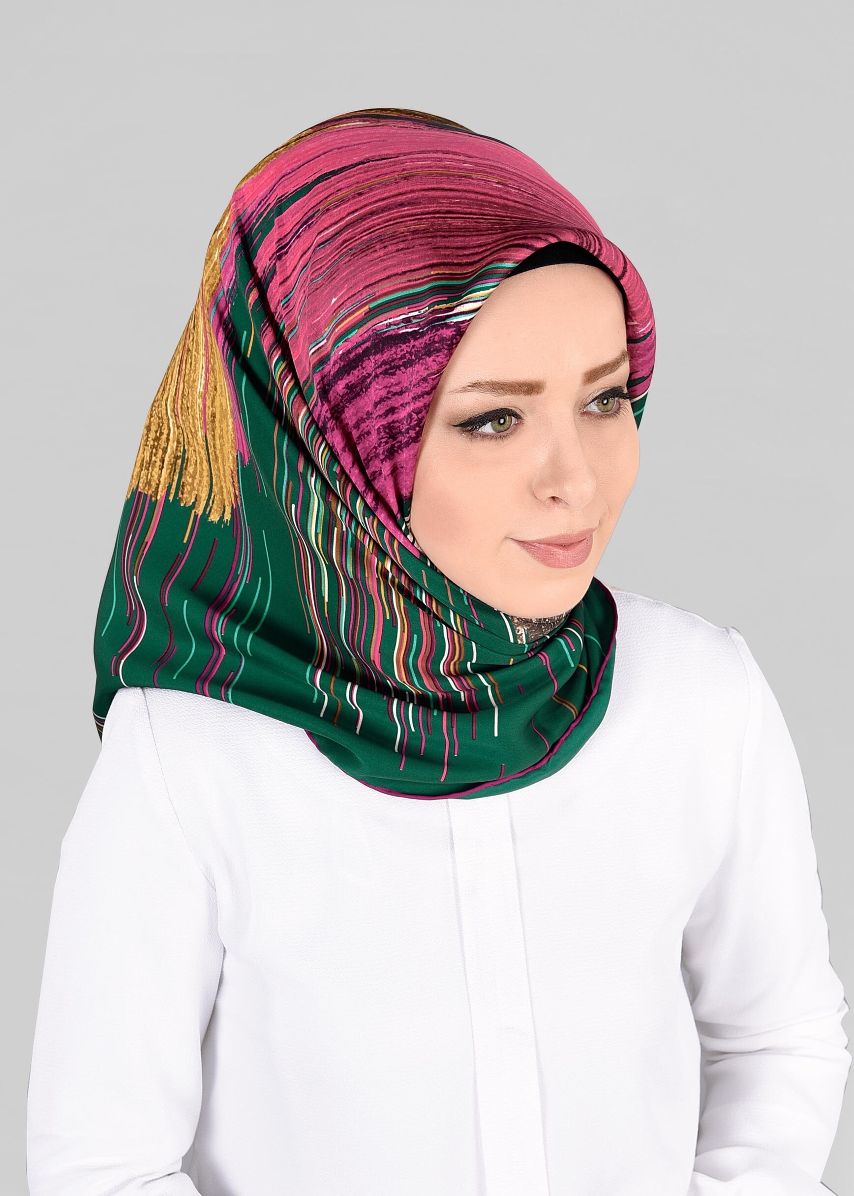 Tesettür giyim YEŞİL 12795-01  ALVİNA DESENLİ EŞARP