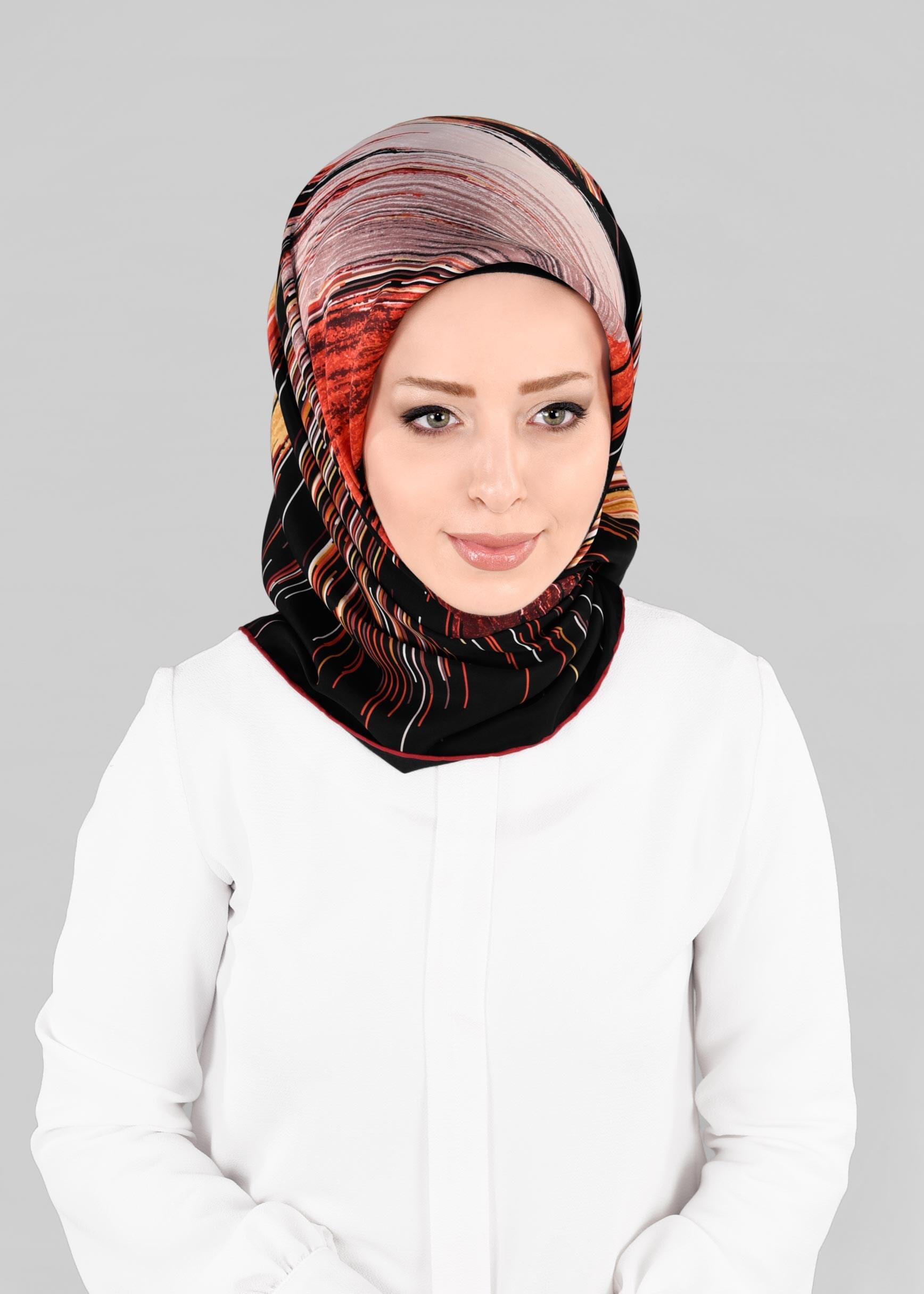 Tesettür giyim SİYAH 12795-01  ALVİNA DESENLİ EŞARP