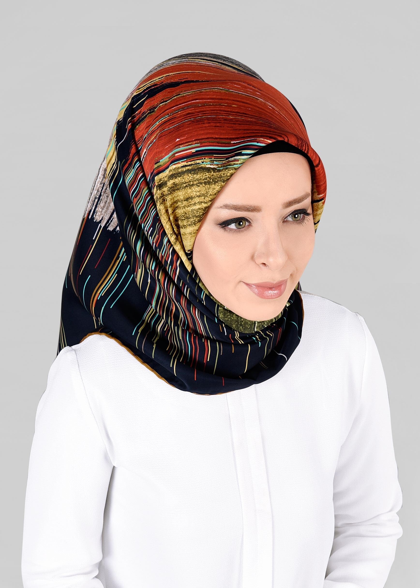 Tesettür giyim LACİVERT 12795-01  ALVİNA DESENLİ EŞARP