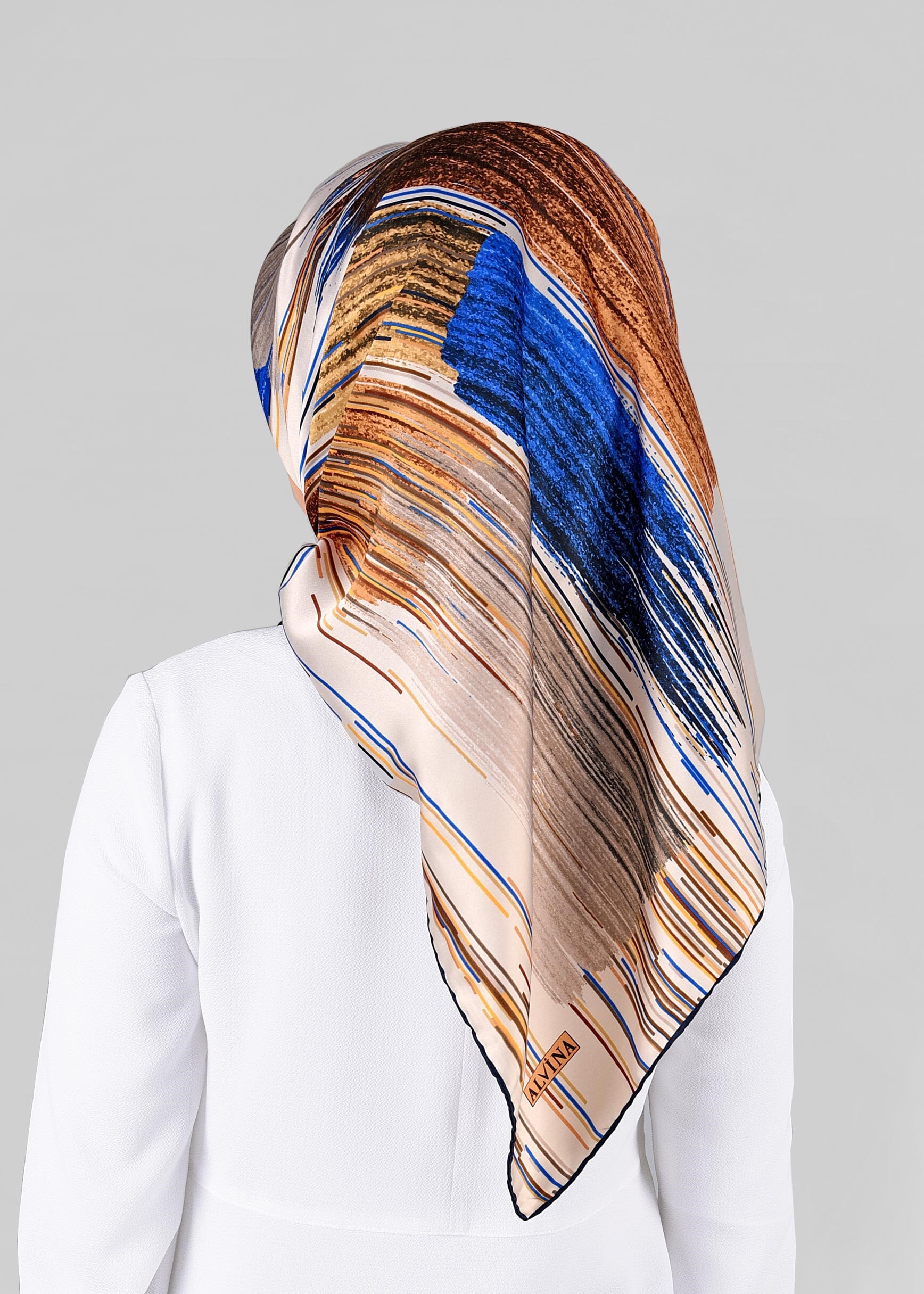 Tesettür giyim BEJ 12795-01  ALVİNA DESENLİ EŞARP