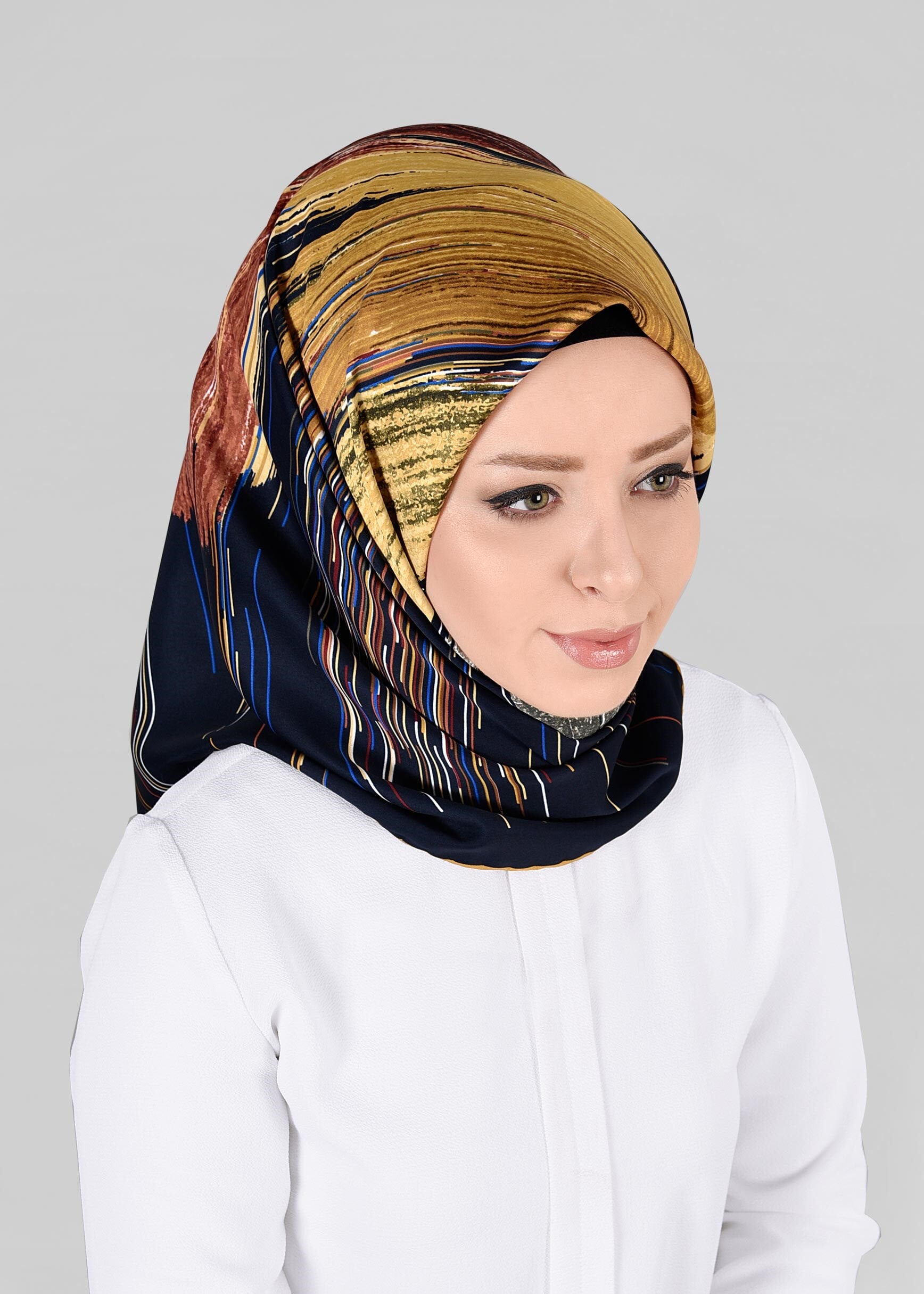 Tesettür giyim LACİVERT 12795-01  ALVİNA DESENLİ EŞARP