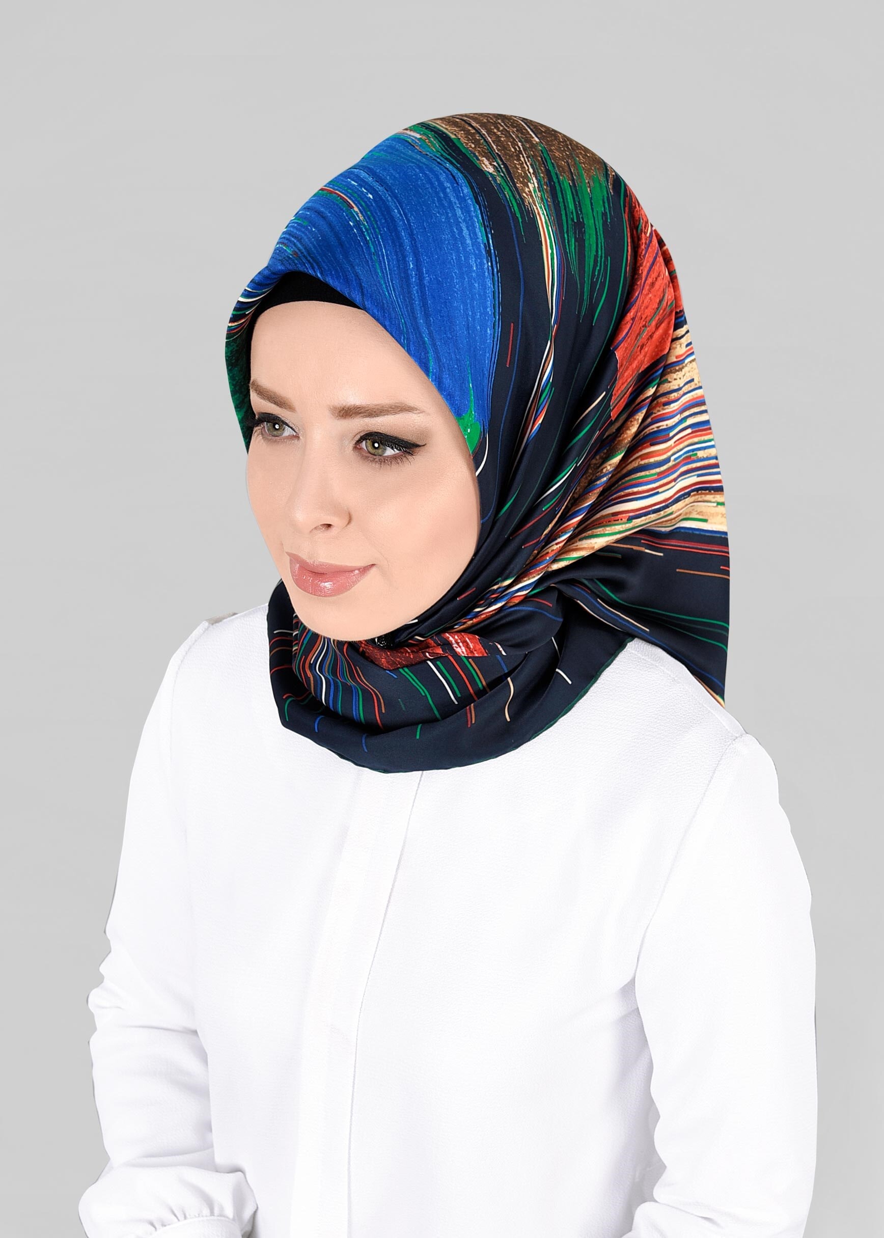 Tesettür giyim LACİVERT 12795-01  ALVİNA DESENLİ EŞARP