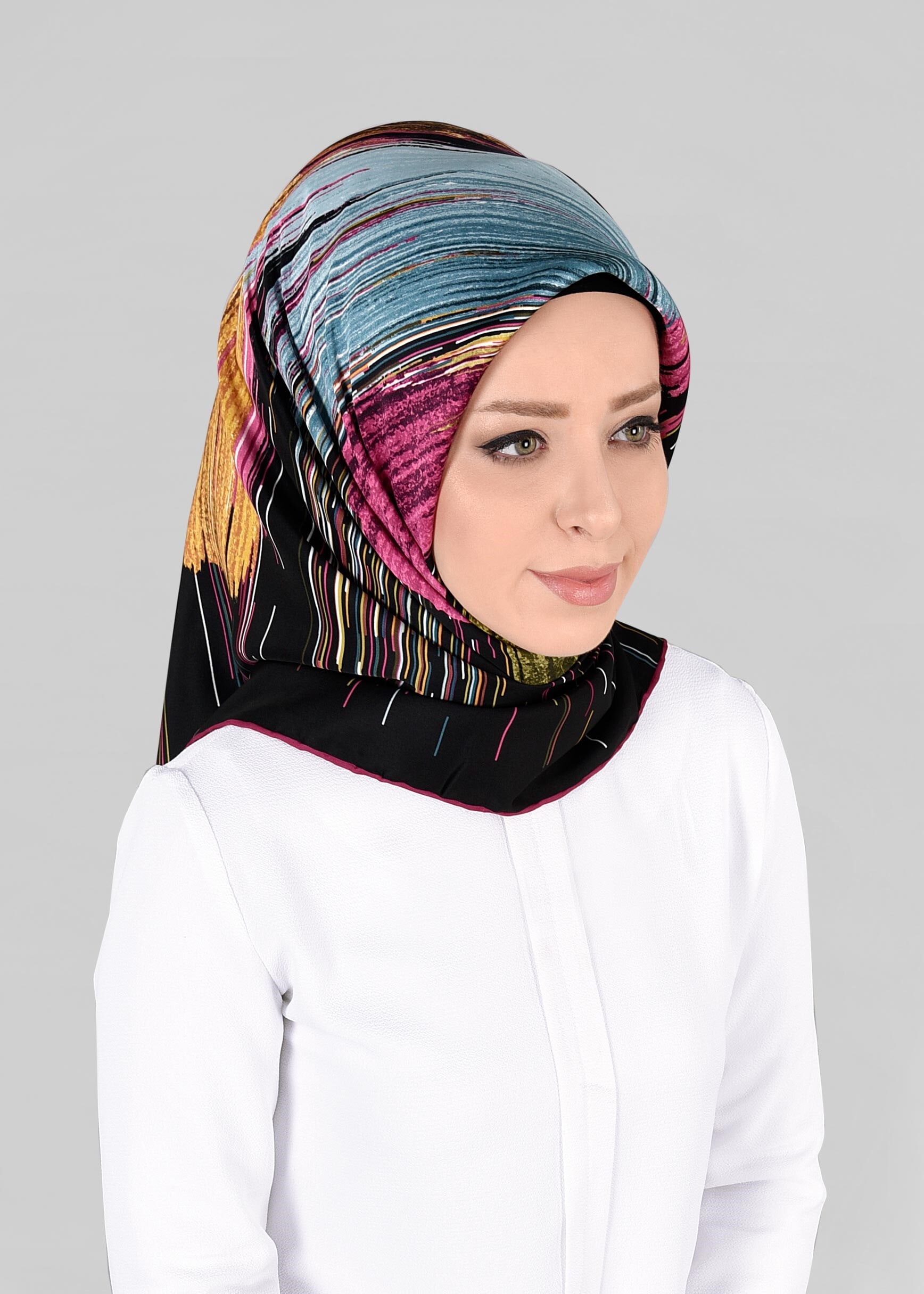 Tesettür giyim SİYAH 12795-01  ALVİNA DESENLİ EŞARP