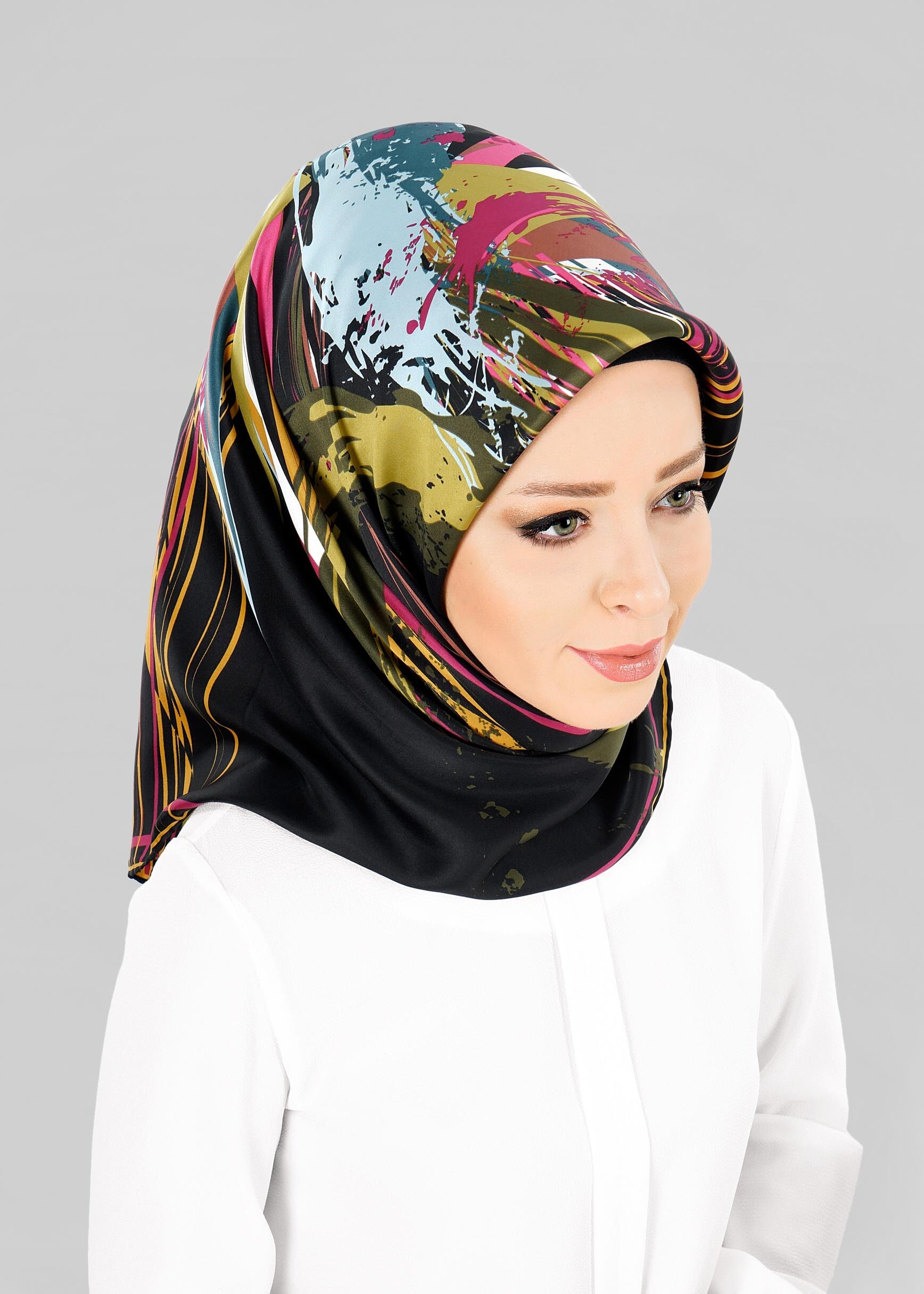 Tesettür giyim BEJ 12796-01 ALVİNA DESENLİ EŞARP