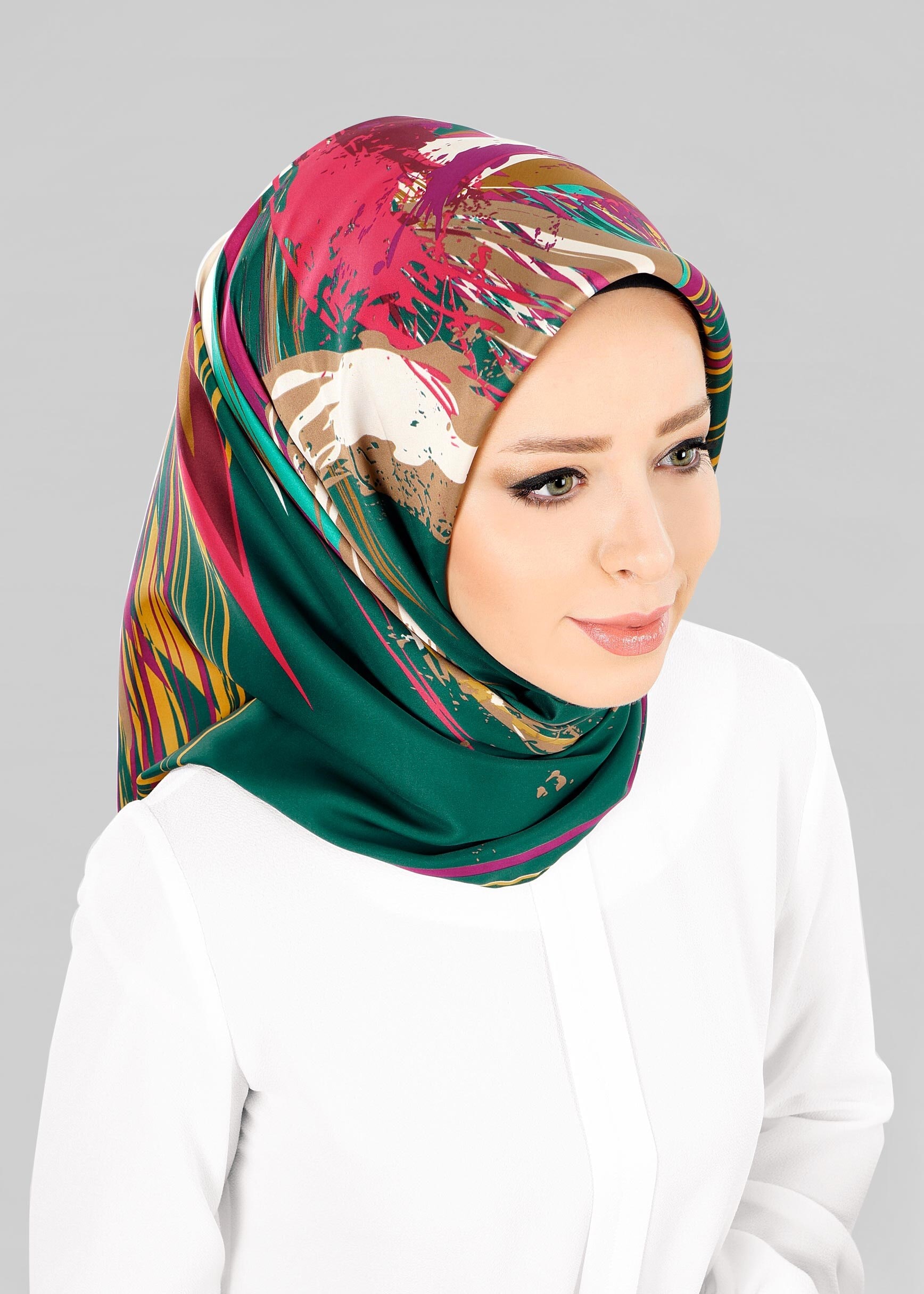 Tesettür giyim YEŞİL 12796-01 ALVİNA DESENLİ EŞARP