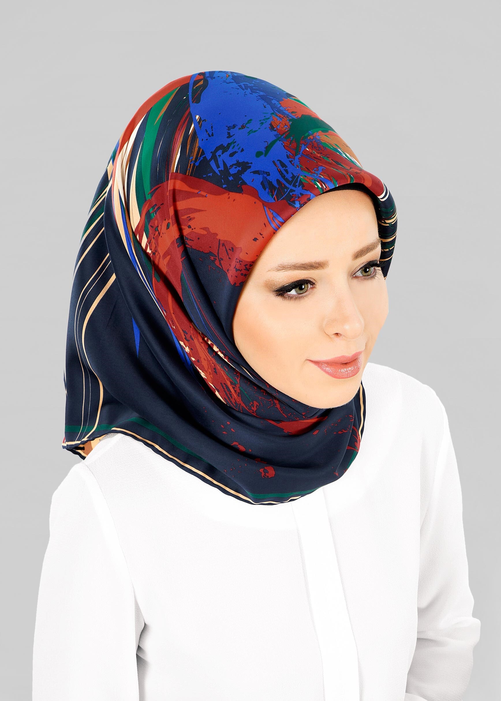 Tesettür giyim LACİVERT 12796-01 ALVİNA DESENLİ EŞARP