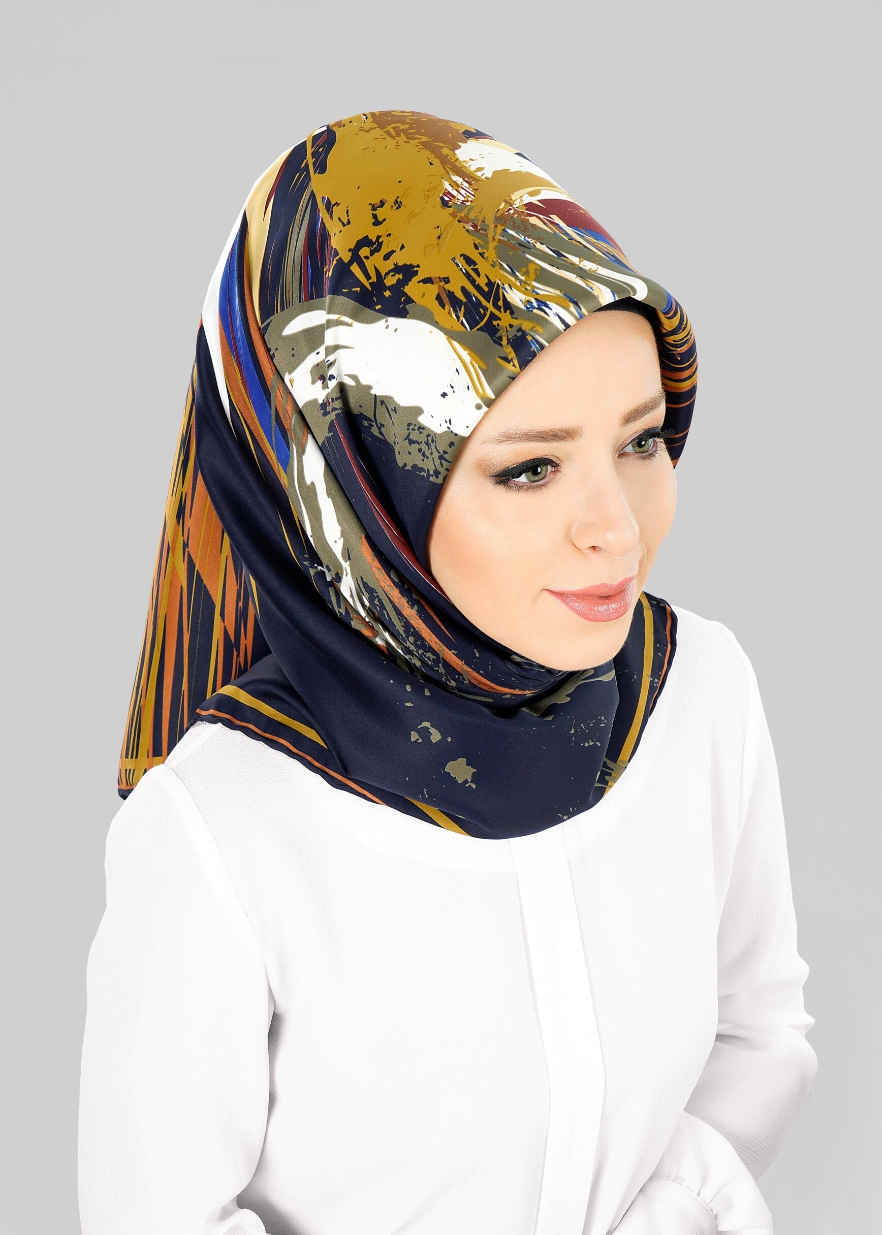 Tesettür giyim LACİVERT 12796-01 ALVİNA DESENLİ EŞARP