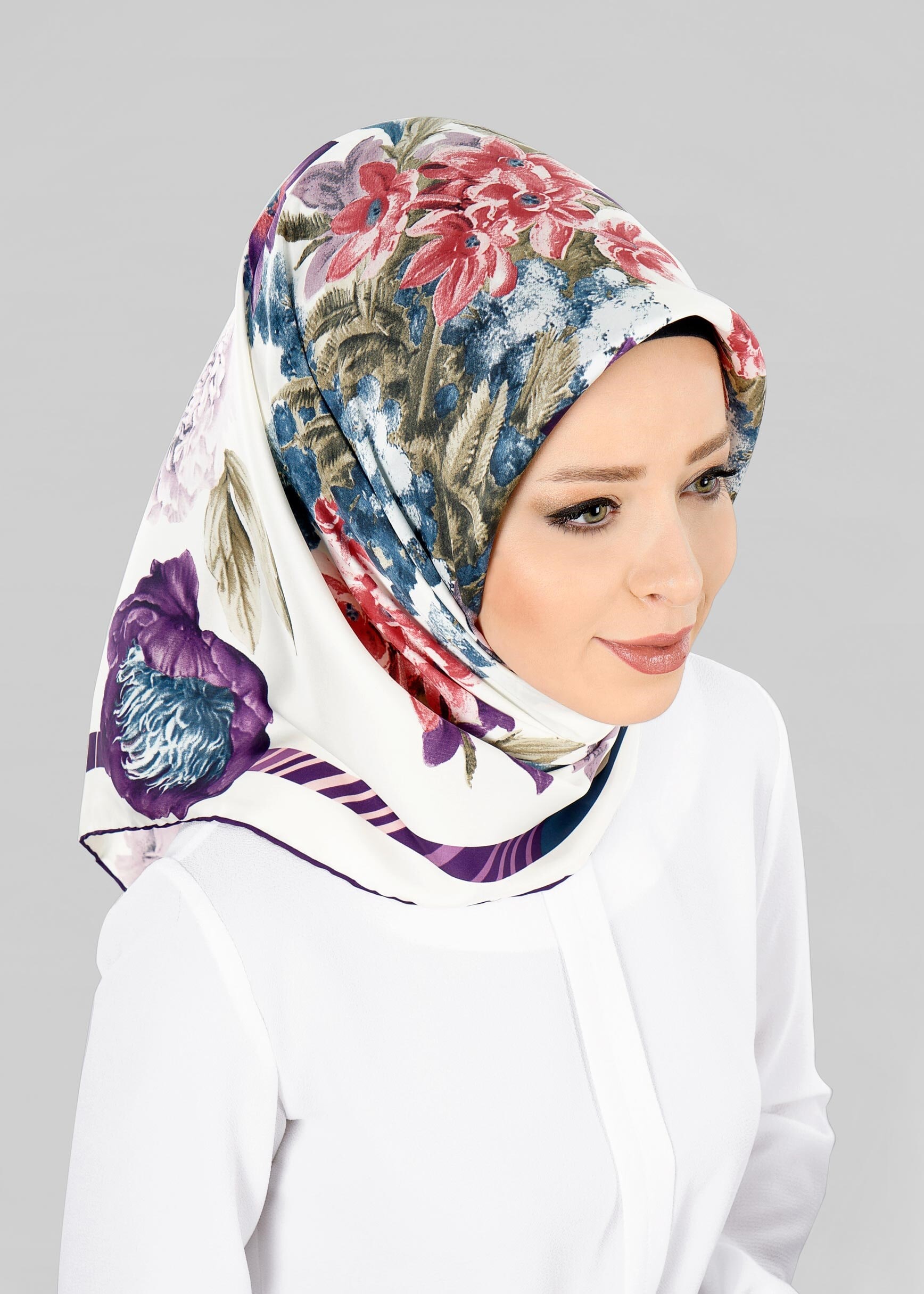 Tesettür giyim BEJ 12800-1 ALVİNA DESENLİ EŞARP