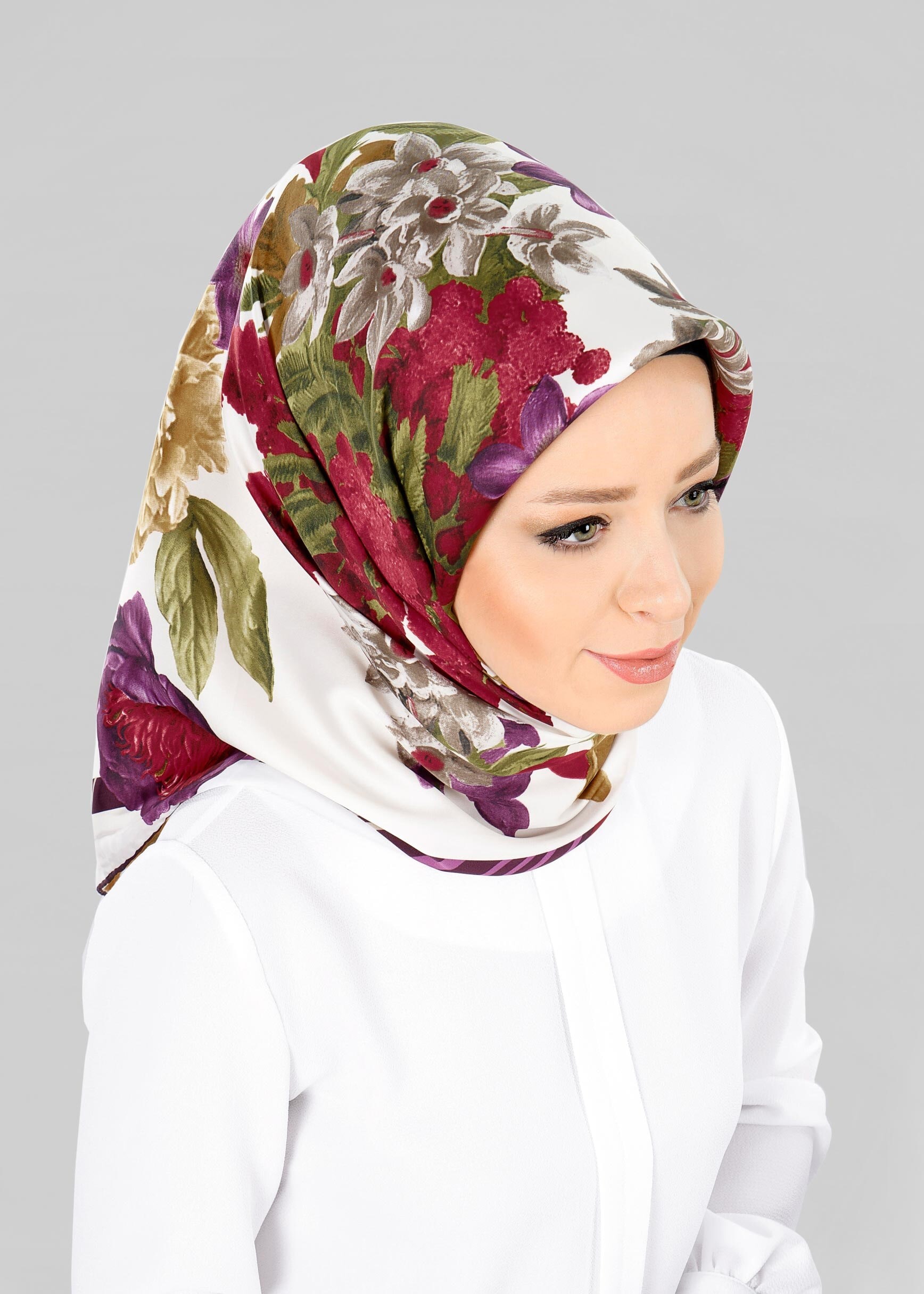 Tesettür giyim BEJ 12800-1 ALVİNA DESENLİ EŞARP