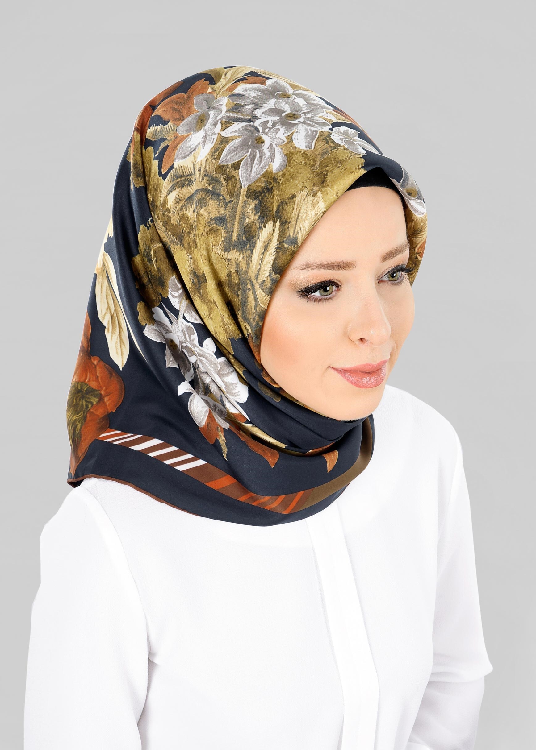 Tesettür giyim LACİVERT 12800-1 ALVİNA DESENLİ EŞARP