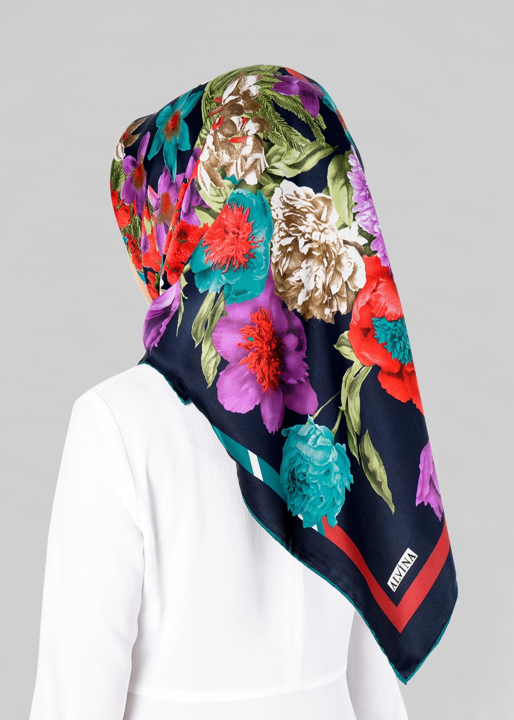 Tesettür giyim LACİVERT 12800-1 ALVİNA DESENLİ EŞARP