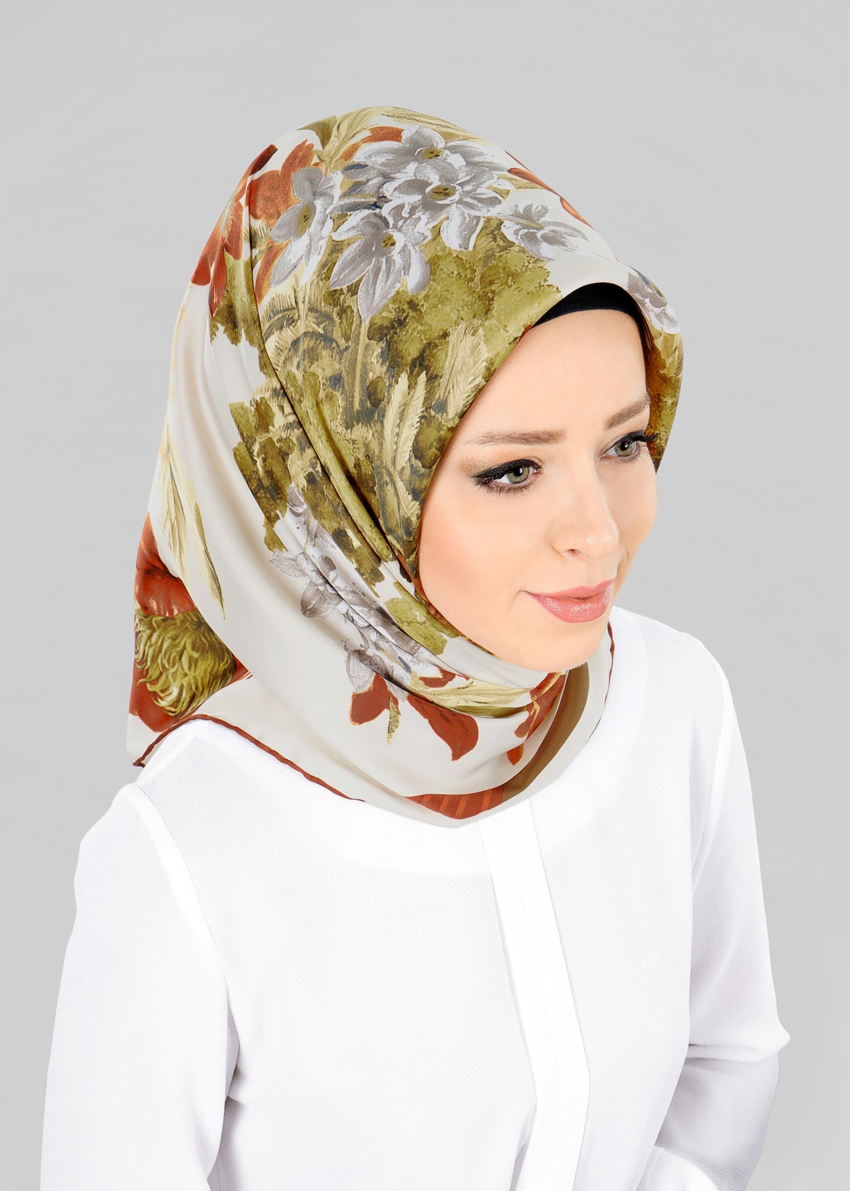 Tesettür giyim BEJ 12800-1 ALVİNA DESENLİ EŞARP