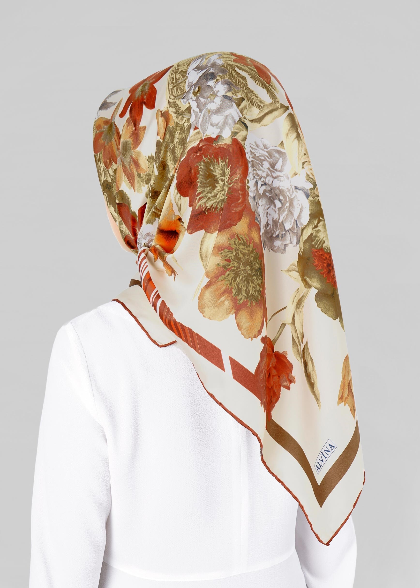 Tesettür giyim BEJ 12800-1 ALVİNA DESENLİ EŞARP