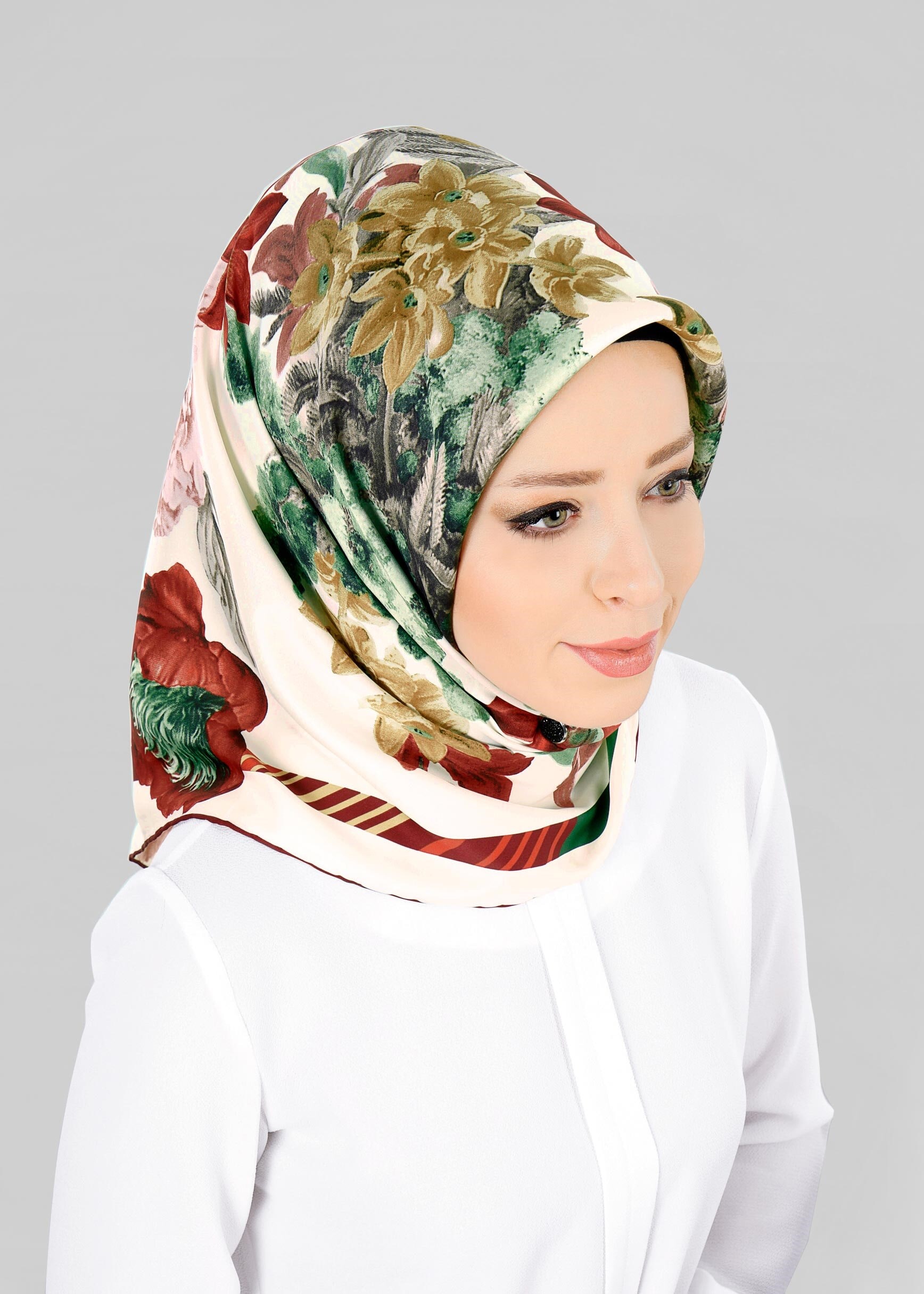 Tesettür giyim BEJ 12800-1 ALVİNA DESENLİ EŞARP