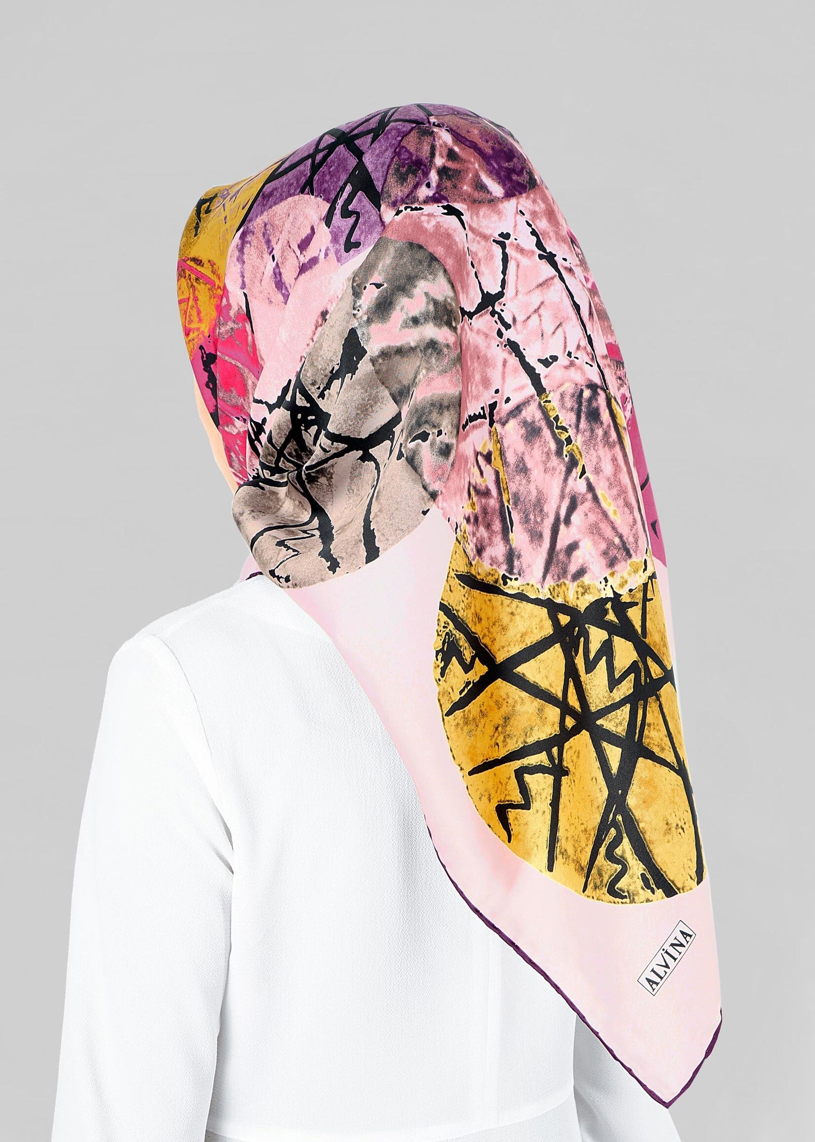 Tesettür giyim PUDRA 12801-1 ALVİNA DESENLİ EŞARP