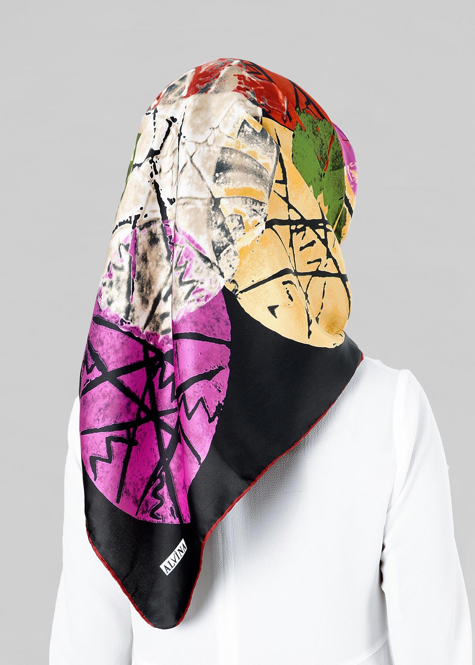 Tesettür giyim SİYAH 12801-1 ALVİNA DESENLİ EŞARP