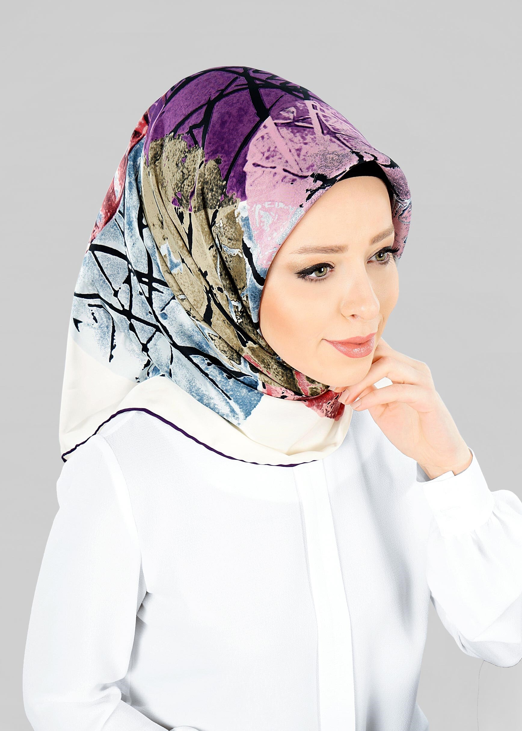 Tesettür giyim BEJ 12801-1 ALVİNA DESENLİ EŞARP