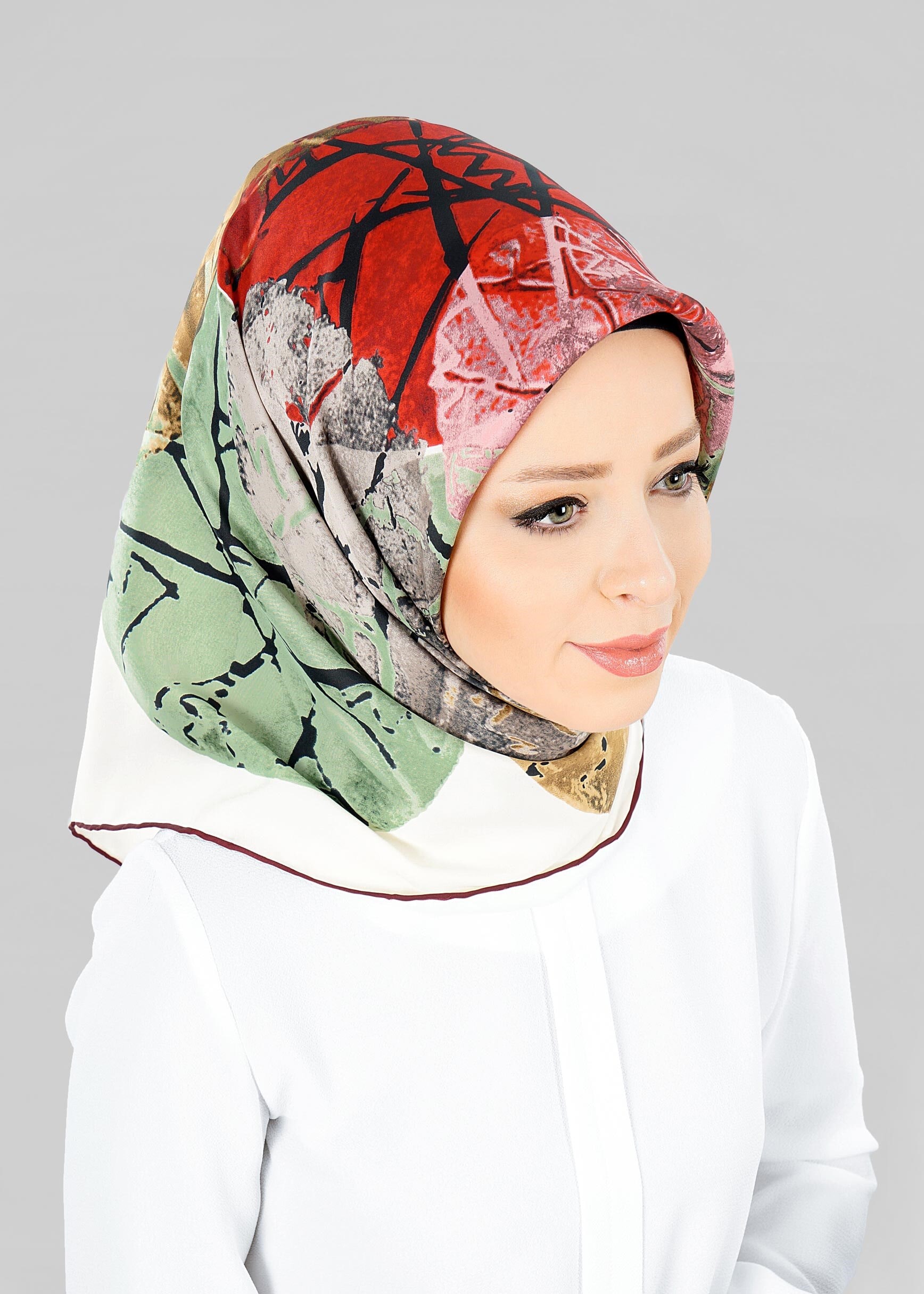 Tesettür giyim BEJ 12801-1 ALVİNA DESENLİ EŞARP