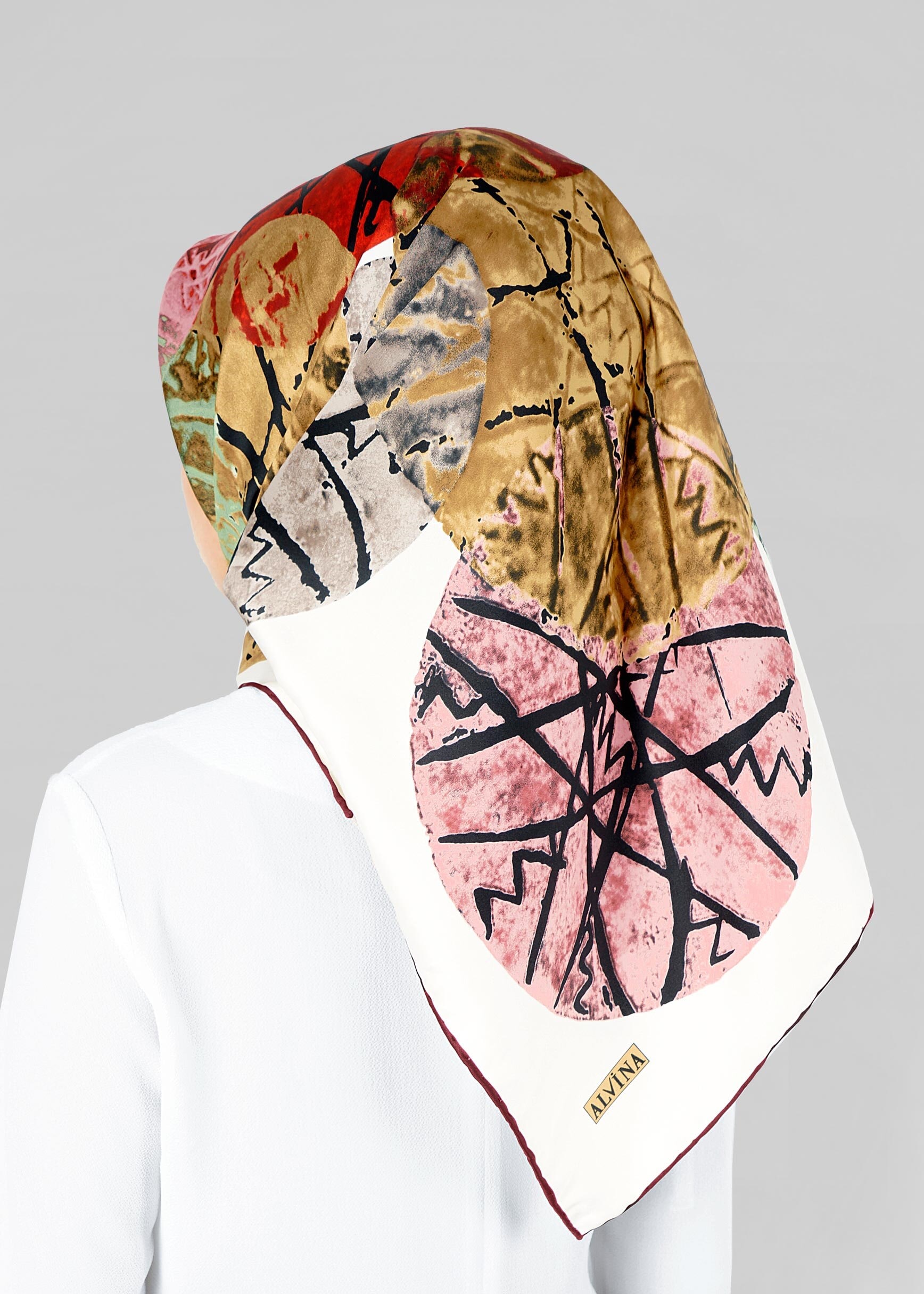 Tesettür giyim BEJ 12801-1 ALVİNA DESENLİ EŞARP