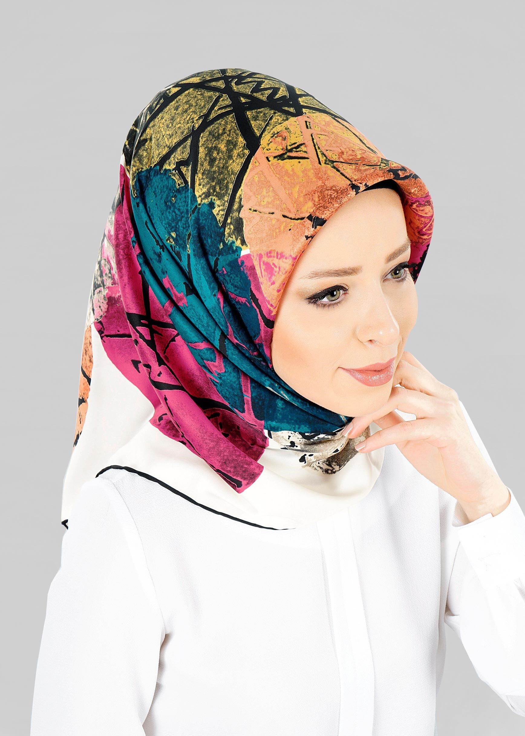 Tesettür giyim BEJ 12801-1 ALVİNA DESENLİ EŞARP