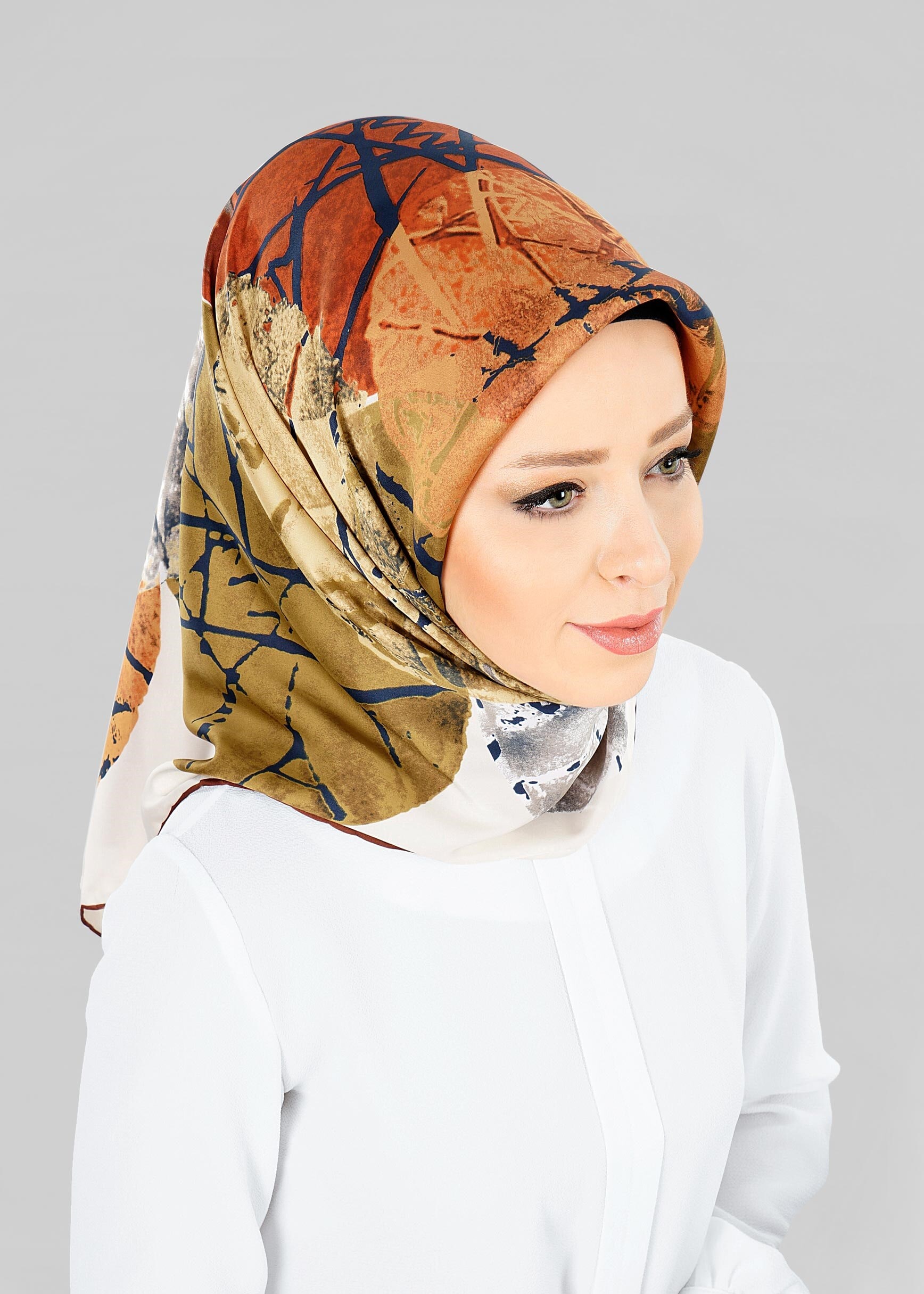 Tesettür giyim BEJ 12801-1 ALVİNA DESENLİ EŞARP