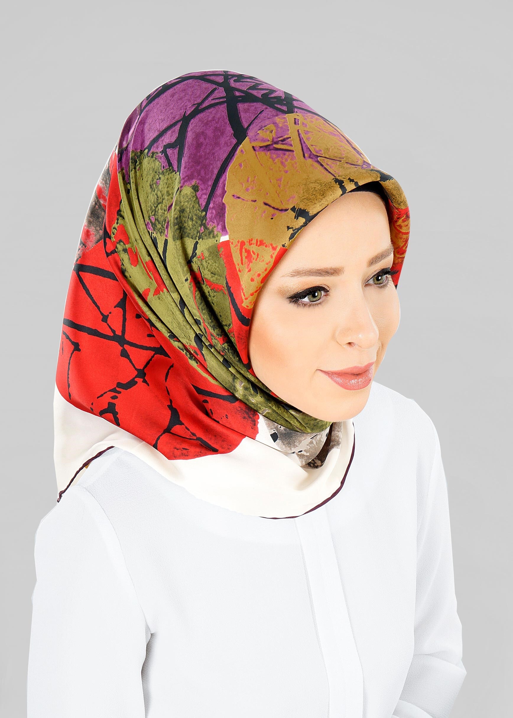 Tesettür giyim BEJ 12801-1 ALVİNA DESENLİ EŞARP