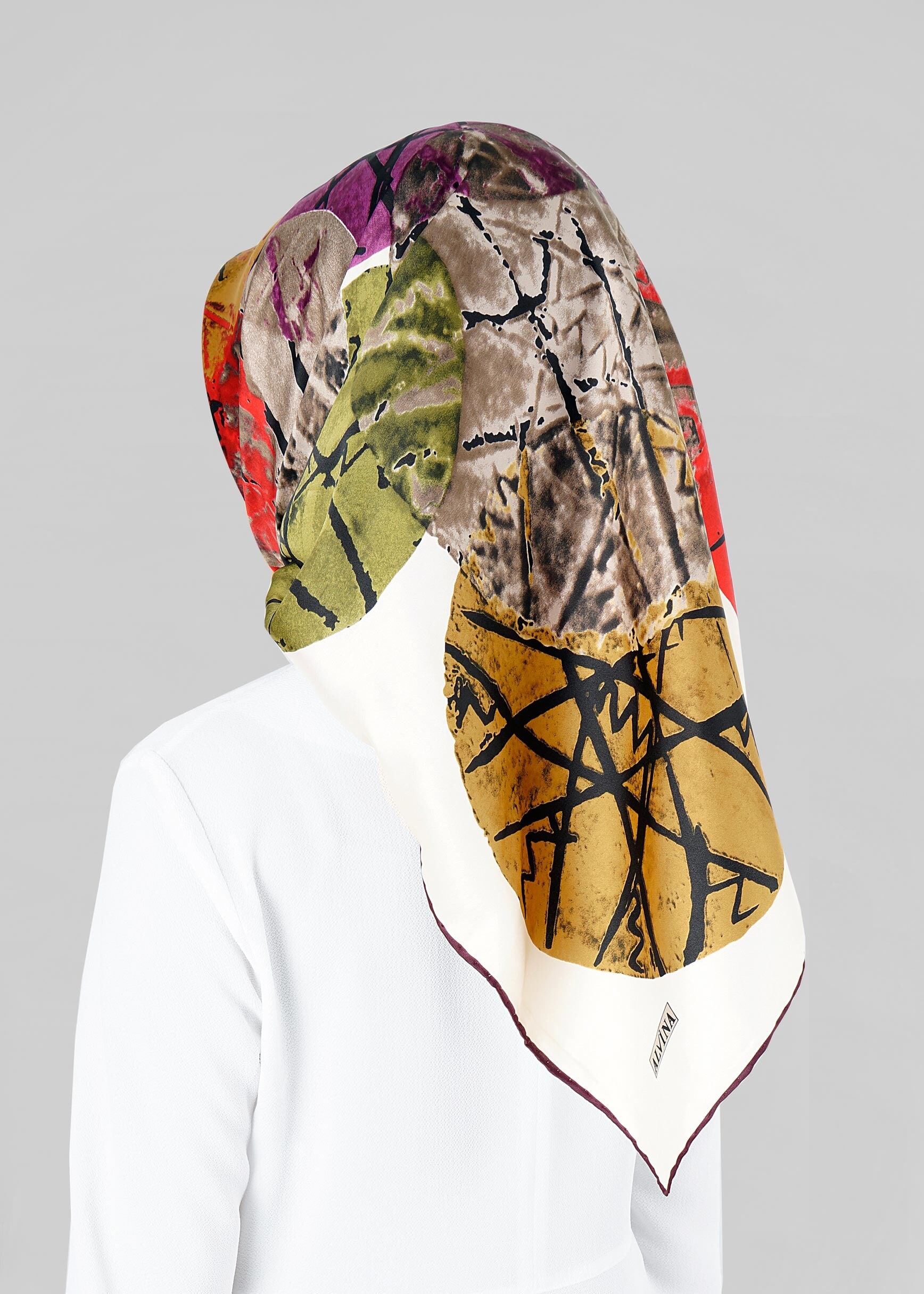 Tesettür giyim BEJ 12801-1 ALVİNA DESENLİ EŞARP