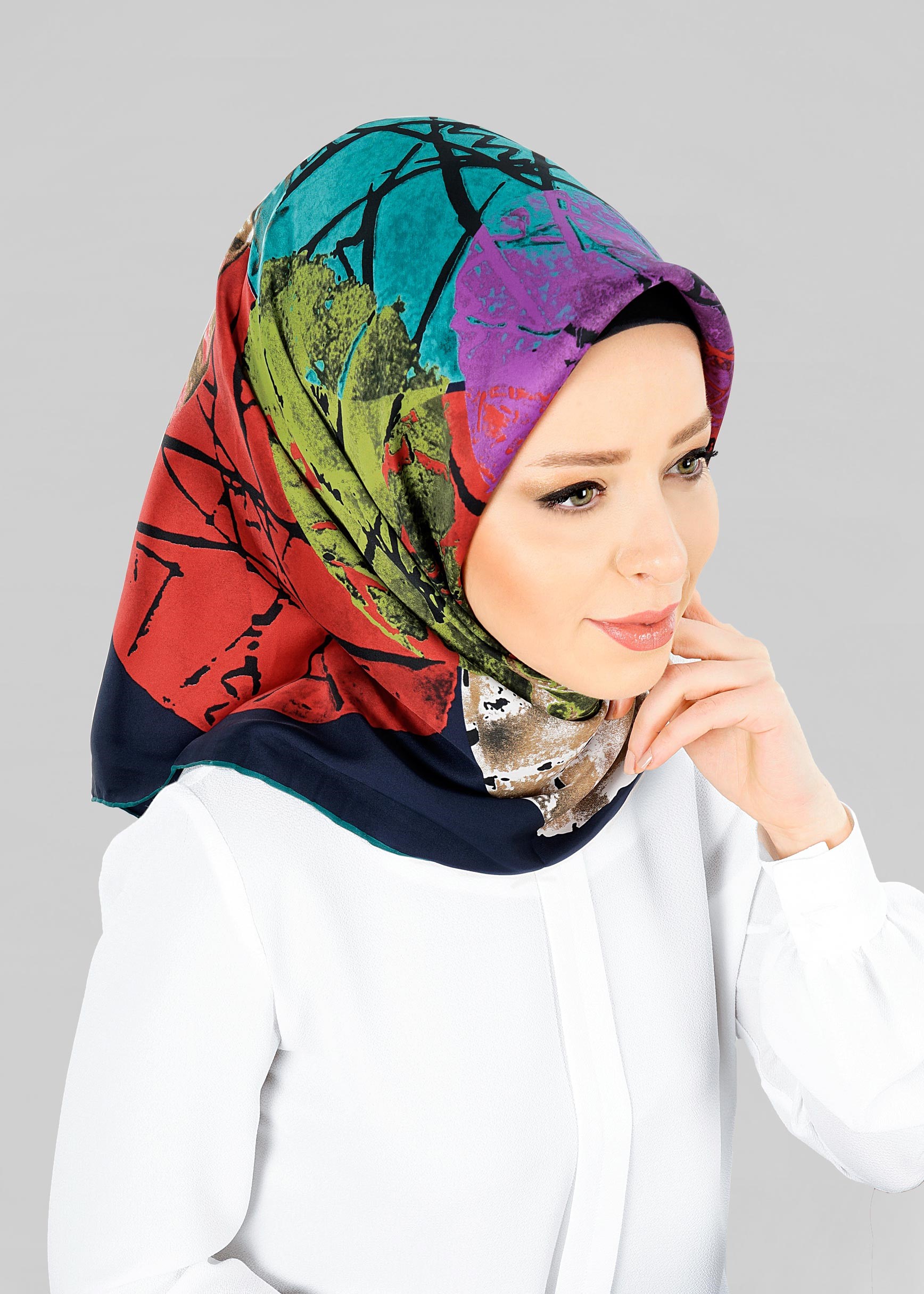 Tesettür giyim LACİVERT 12801-1 ALVİNA DESENLİ EŞARP