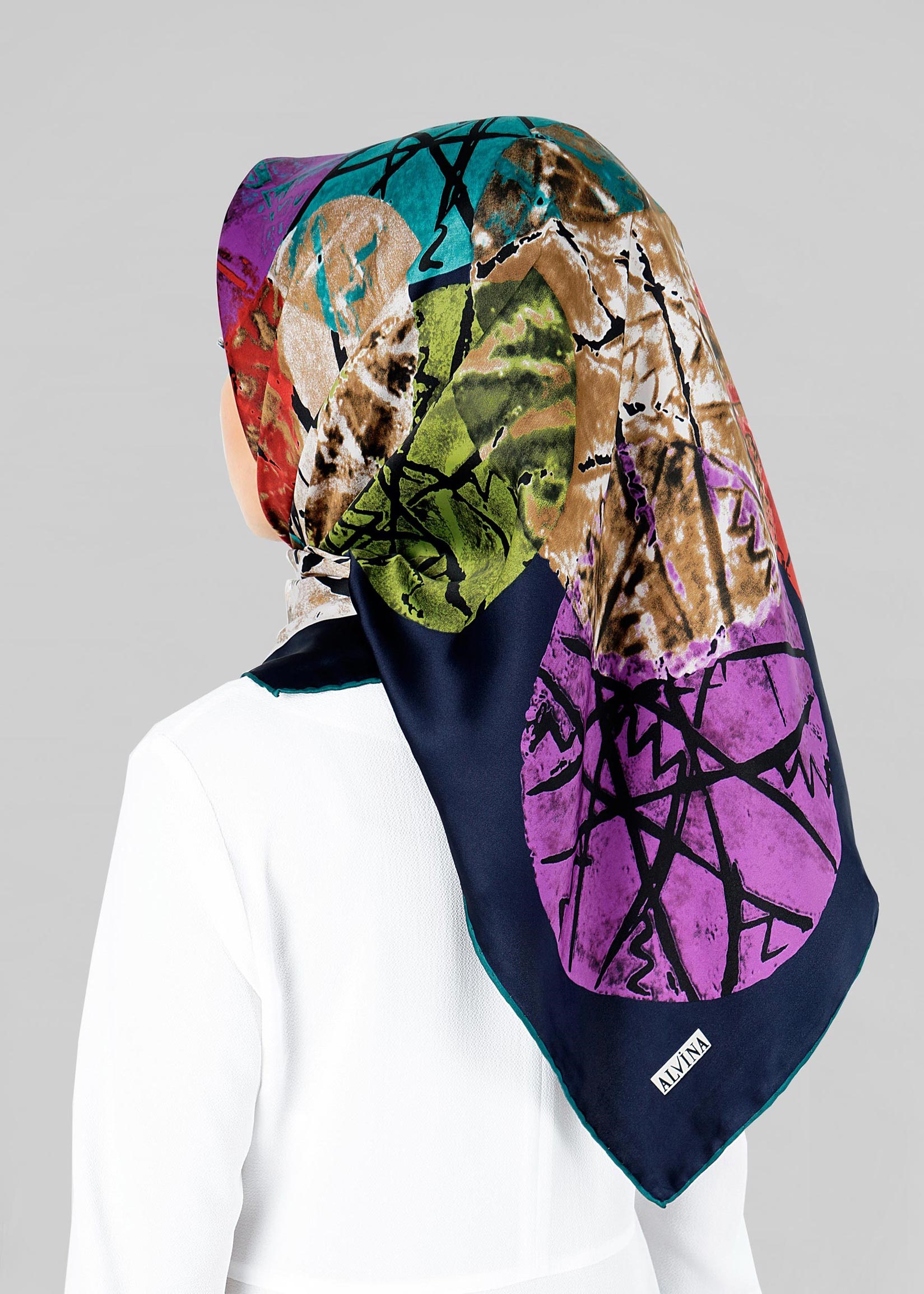 Tesettür giyim LACİVERT 12801-1 ALVİNA DESENLİ EŞARP