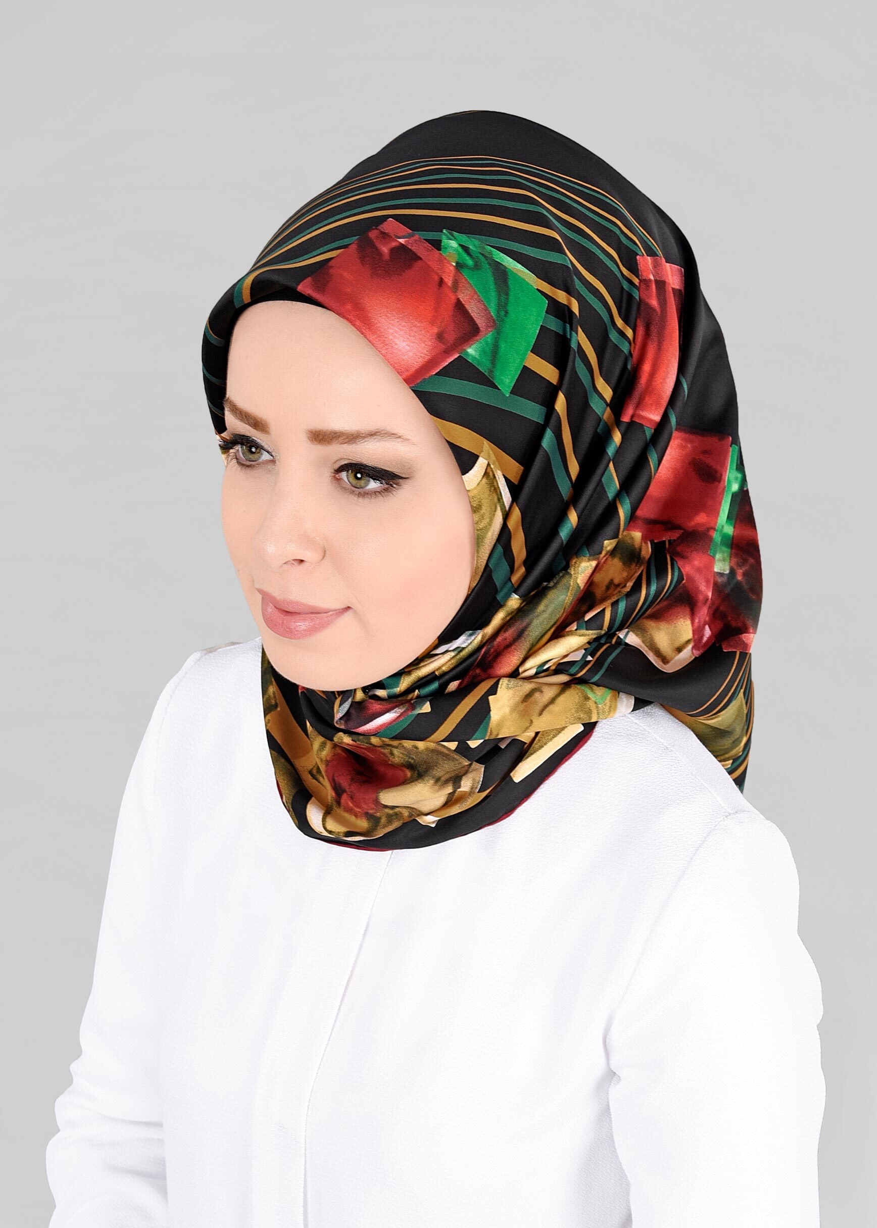 Tesettür giyim SİYAH 12842-01 ALVİNA DESENLİ EŞARP