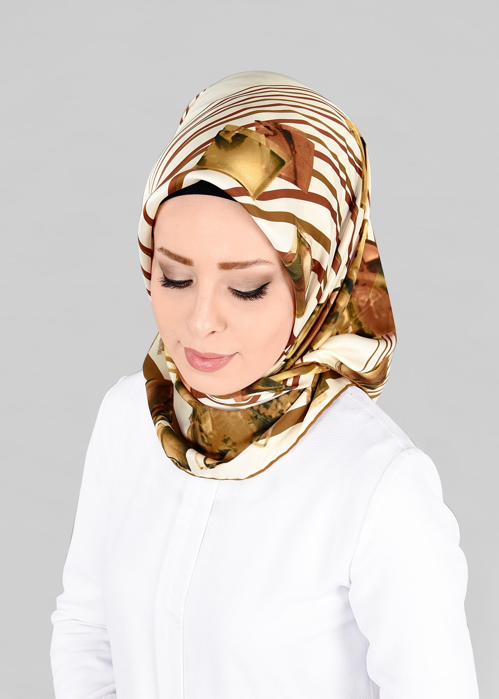 Tesettür giyim ALTIN 12842-01 ALVİNA DESENLİ EŞARP