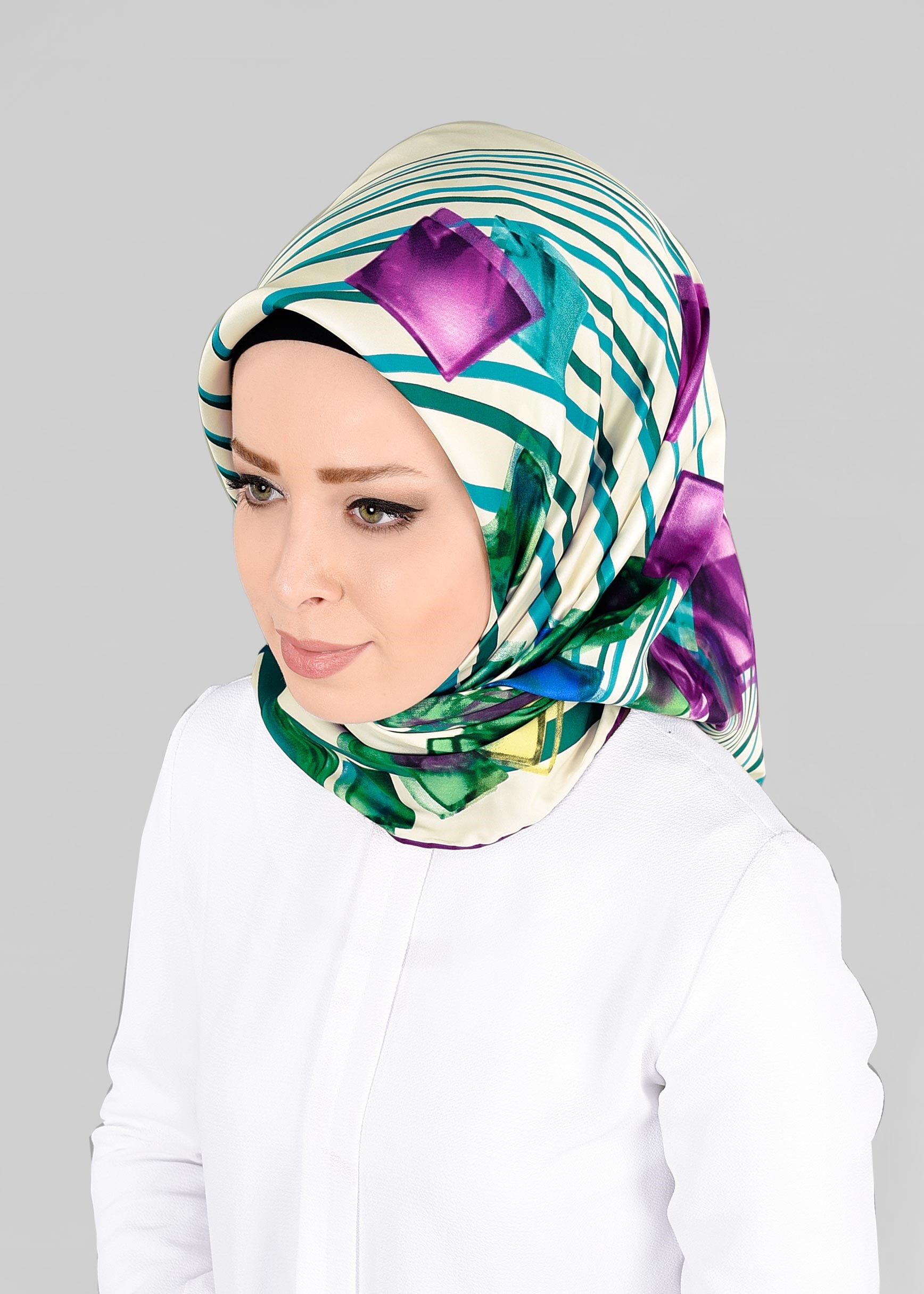 Tesettür giyim BEJ 12842-01 ALVİNA DESENLİ EŞARP