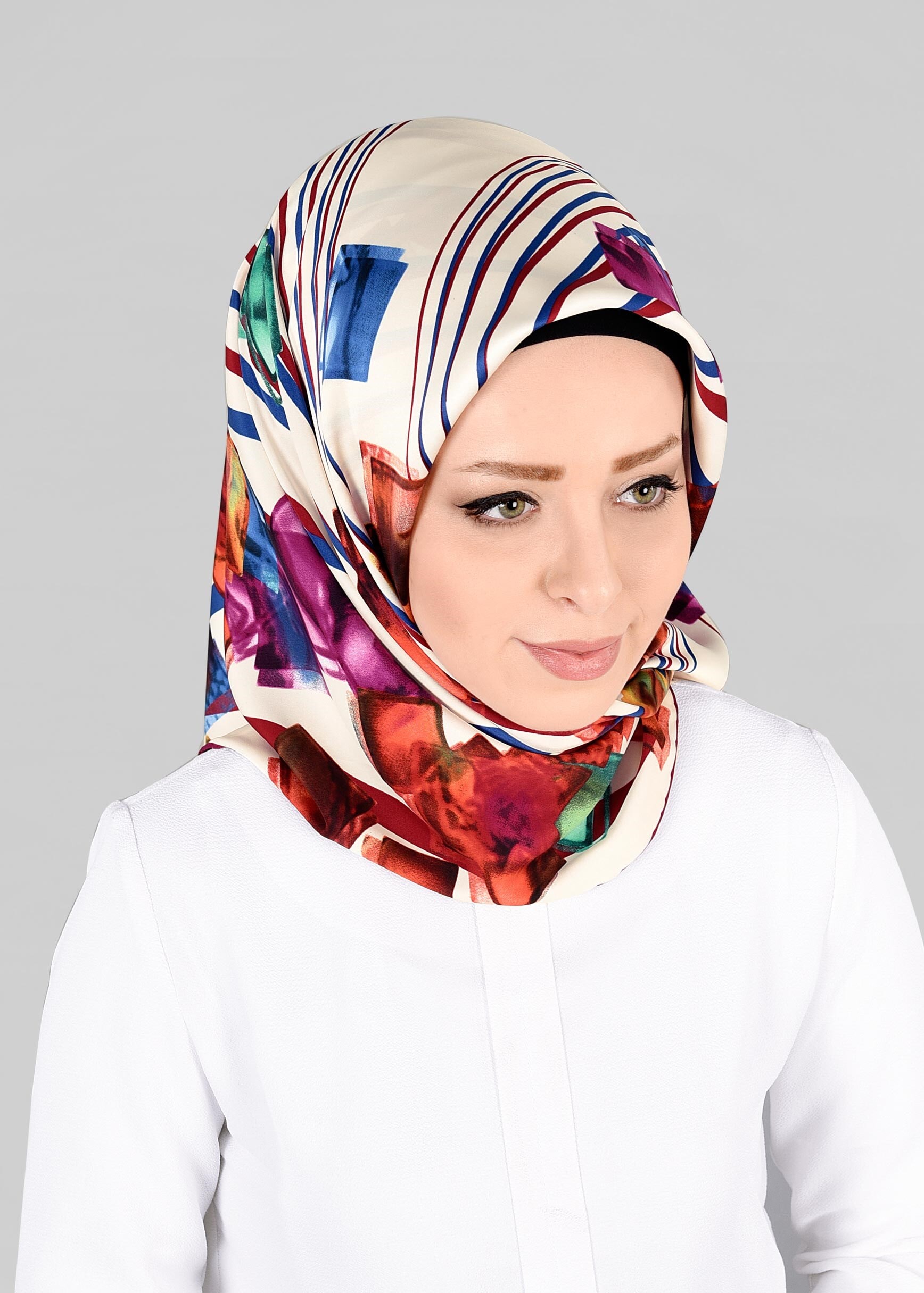 Tesettür giyim BEJ 12842-01 ALVİNA DESENLİ EŞARP