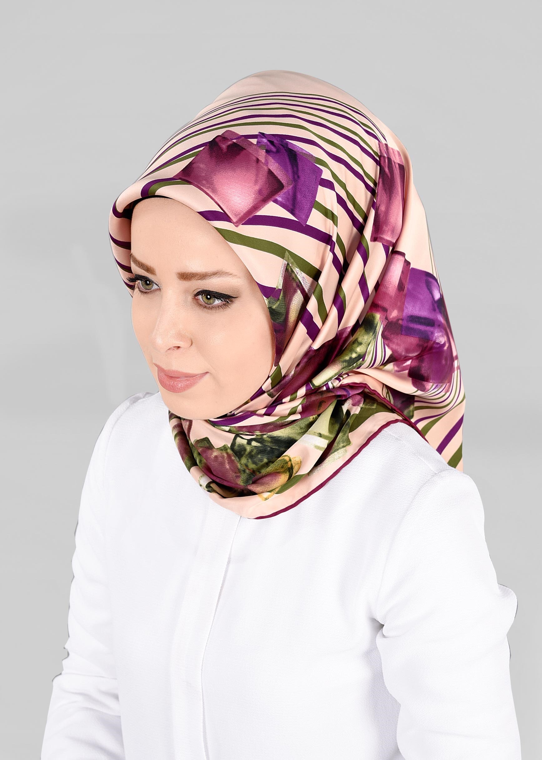 Tesettür giyim PUDRA 12842-01 ALVİNA DESENLİ EŞARP