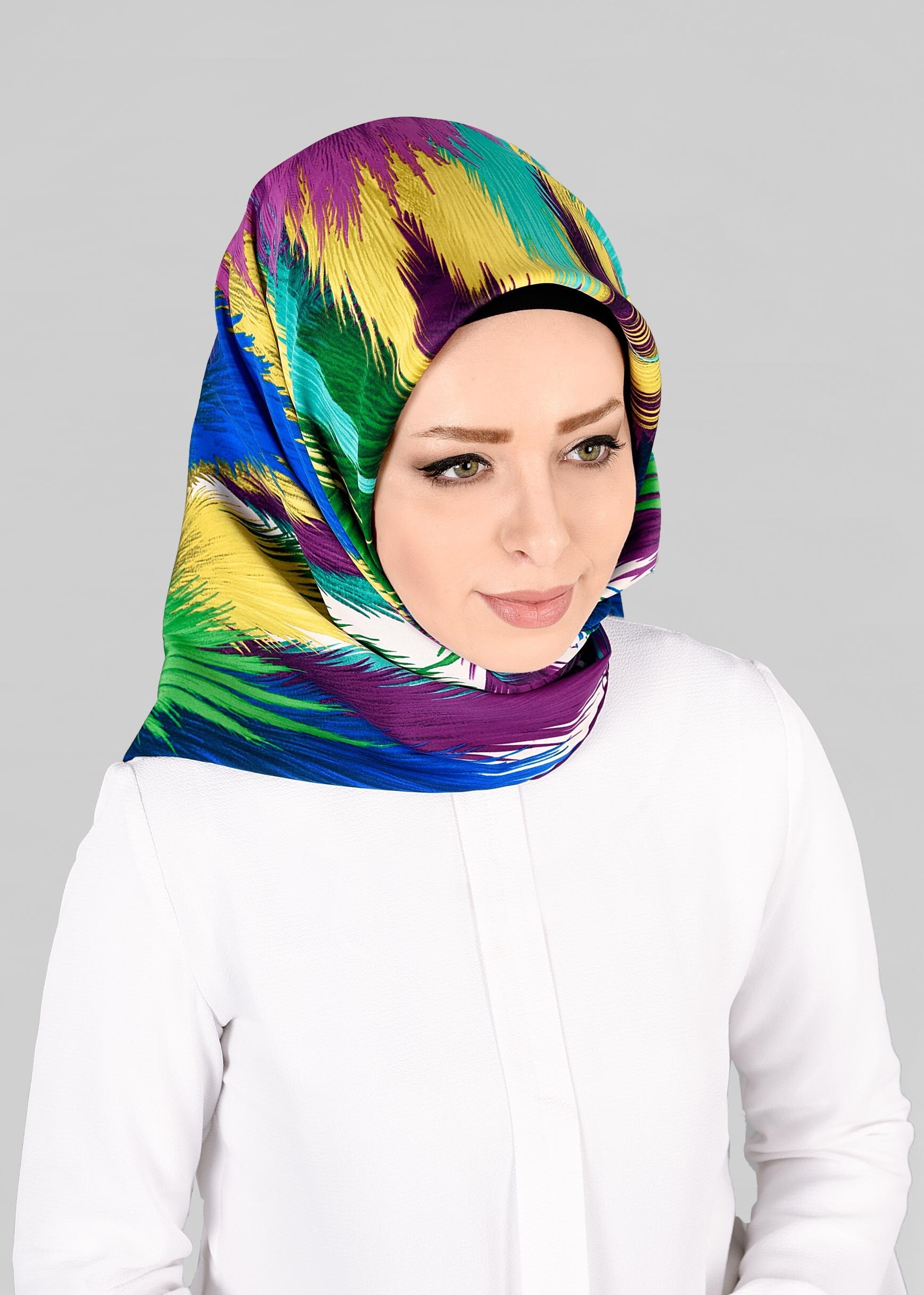 Tesettür giyim BEJ 12843-01 ALVİNA DESENLİ EŞARP