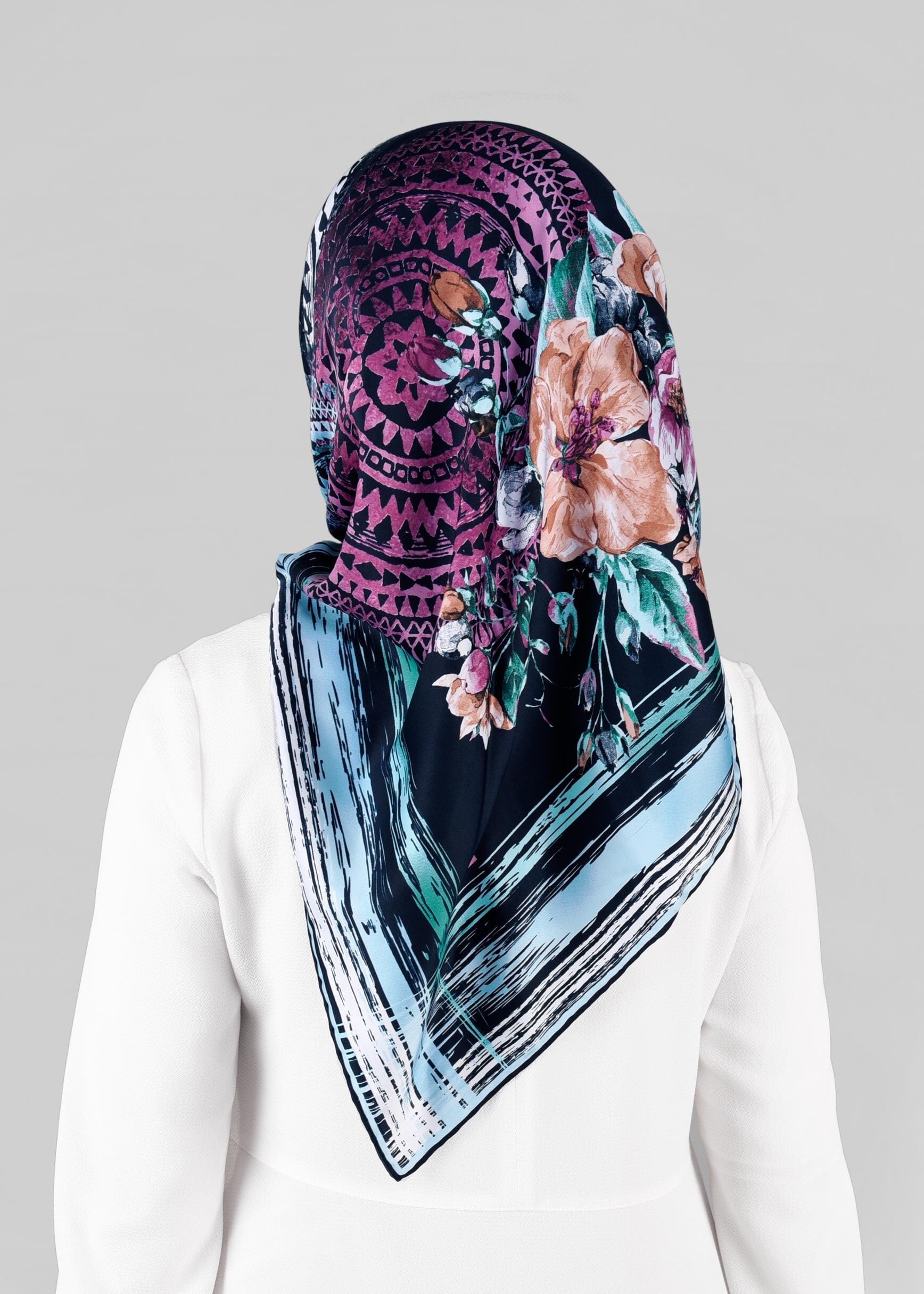 Tesettür giyim LACİVERT 12844-01 ALVİNA DESENLİ EŞARP