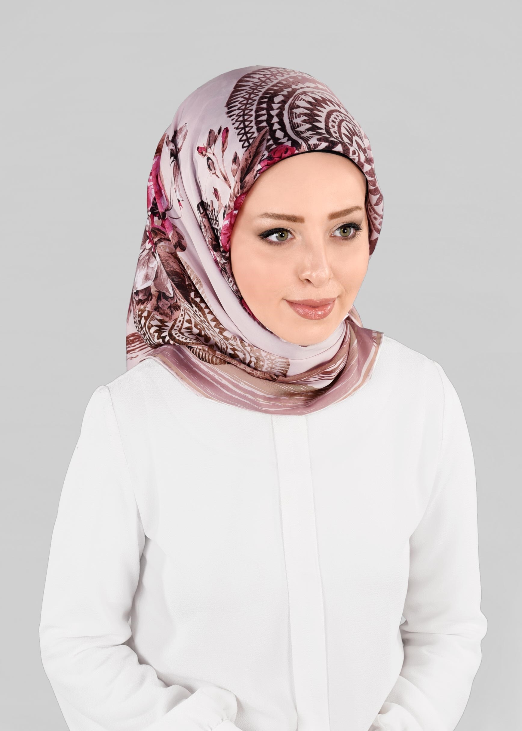 Tesettür giyim PUDRA 12844-01 ALVİNA DESENLİ EŞARP
