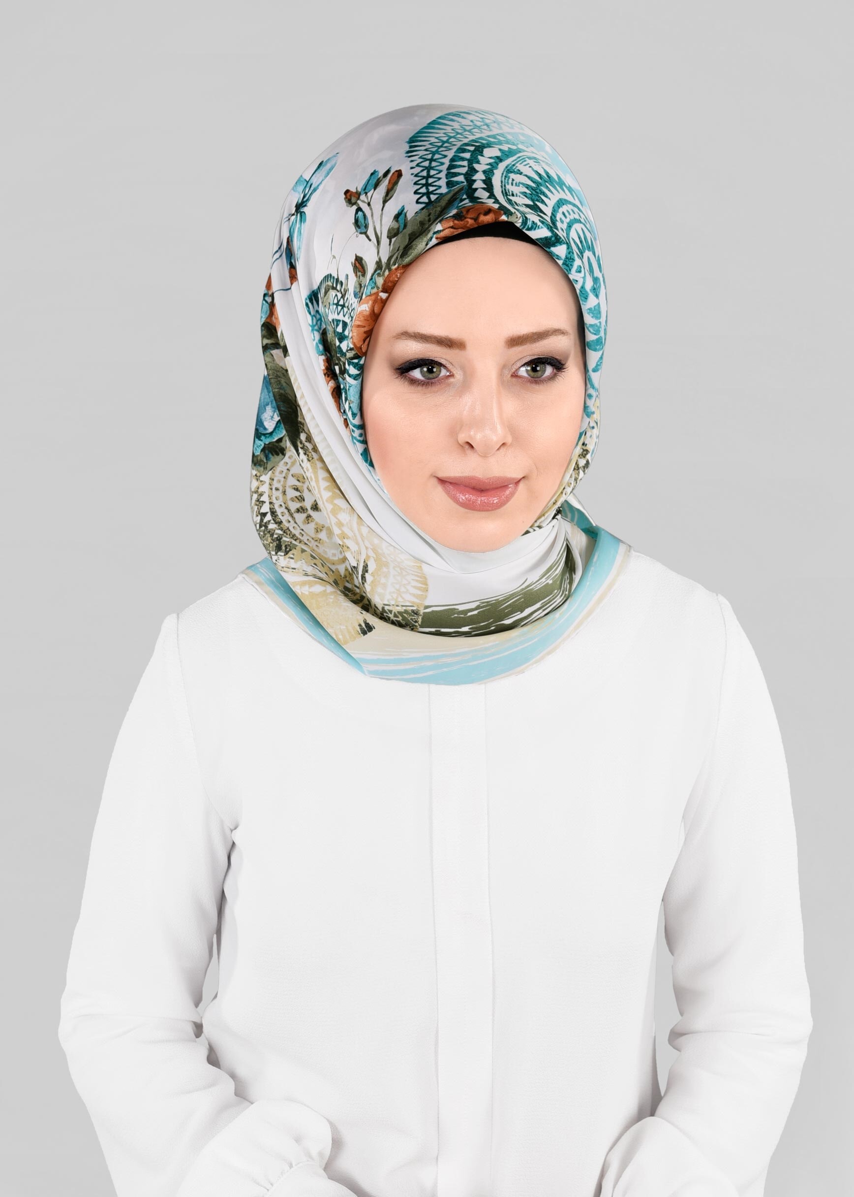 Tesettür giyim BEJ 12844-01 ALVİNA DESENLİ EŞARP