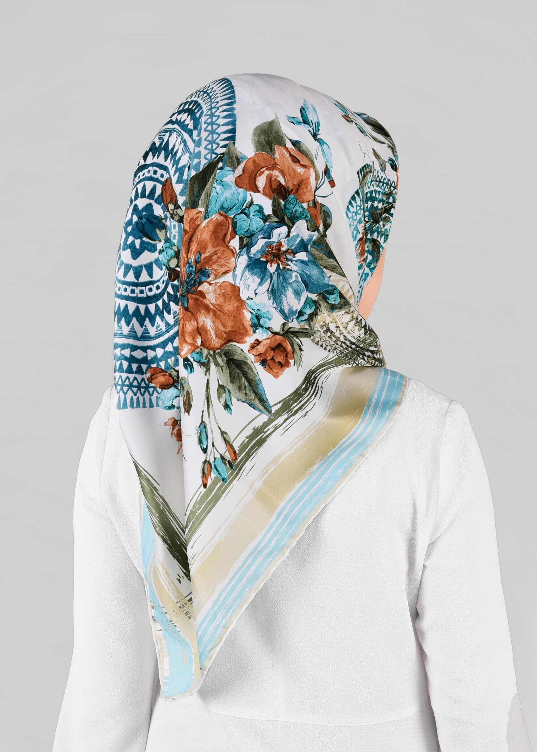 Tesettür giyim BEJ 12844-01 ALVİNA DESENLİ EŞARP