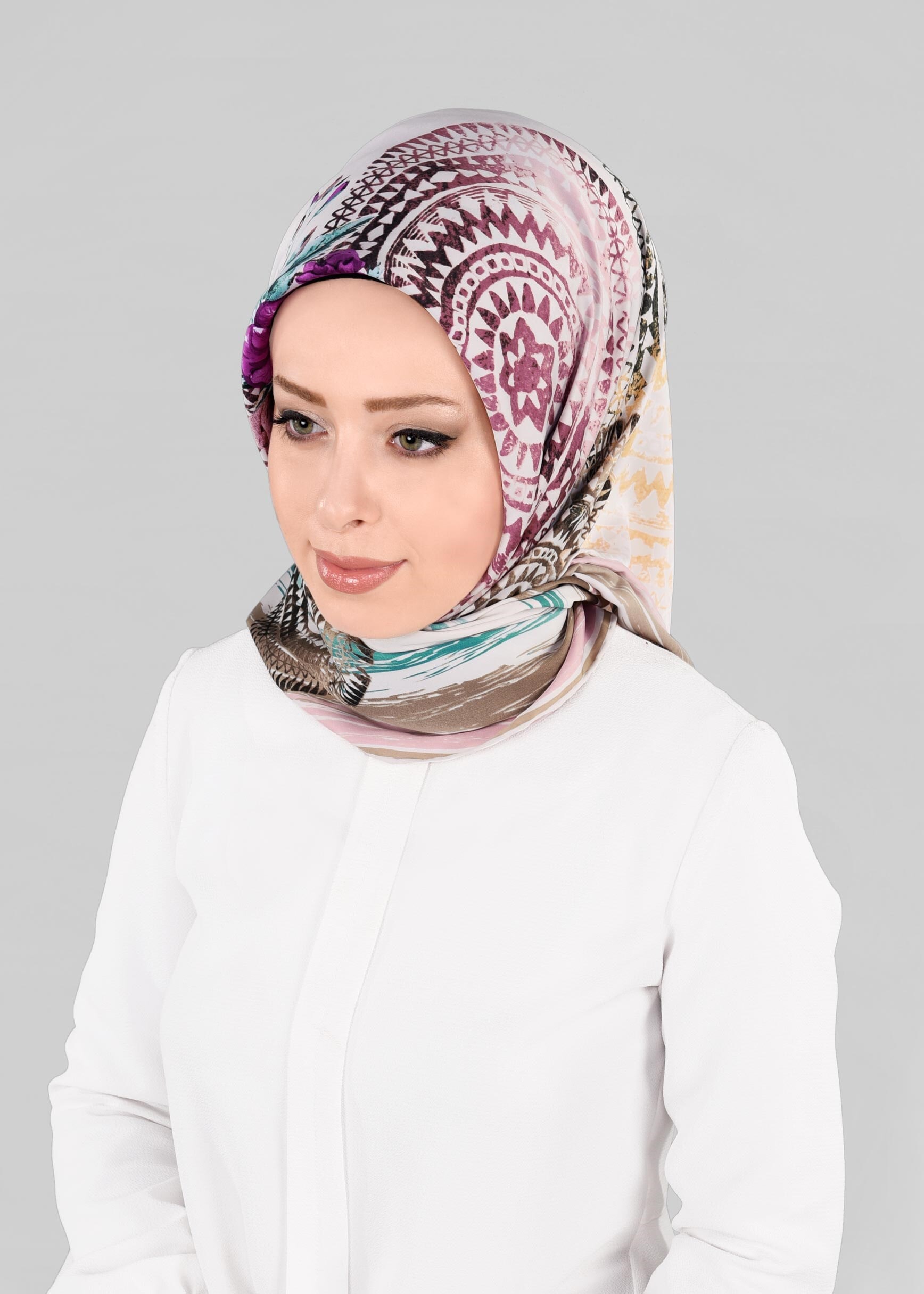 Tesettür giyim BEJ 12844-01 ALVİNA DESENLİ EŞARP