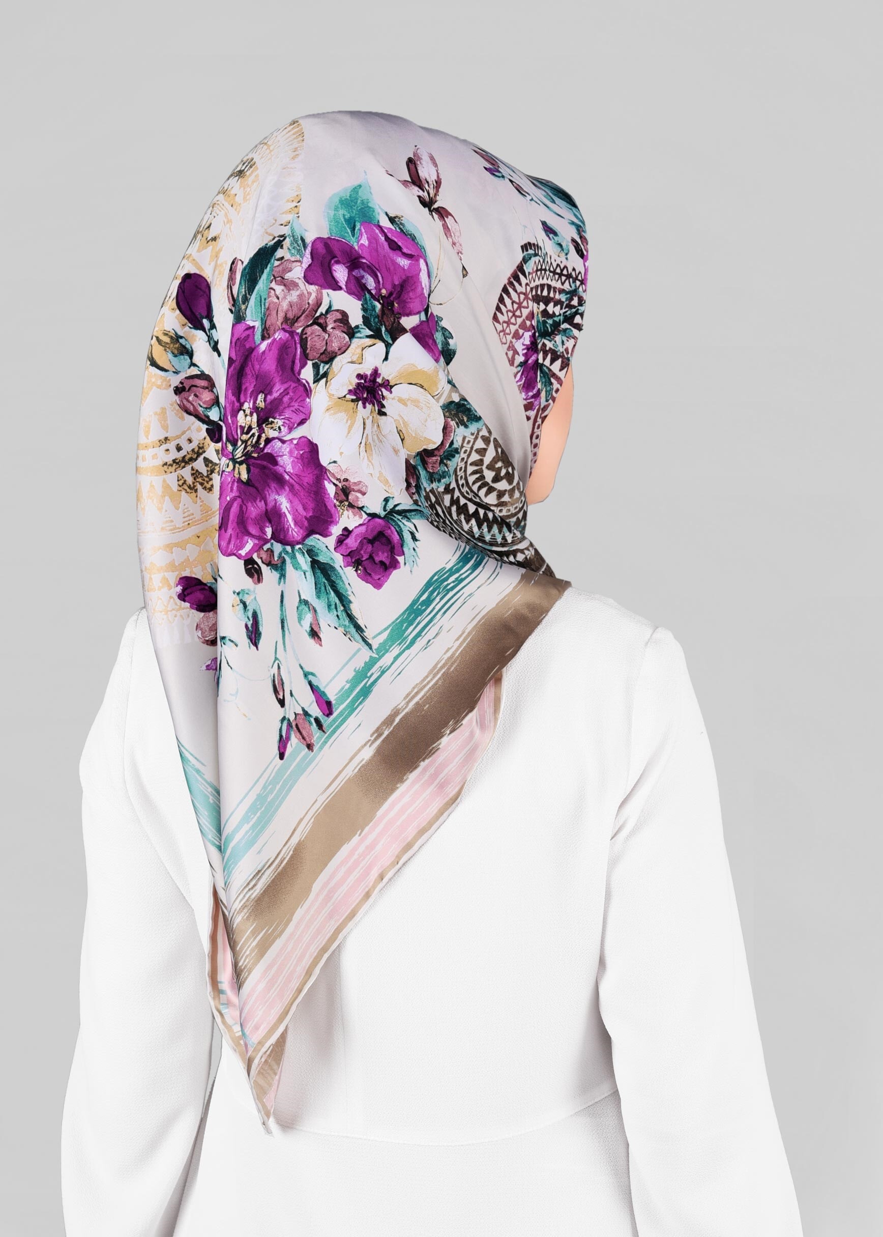 Tesettür giyim BEJ 12844-01 ALVİNA DESENLİ EŞARP