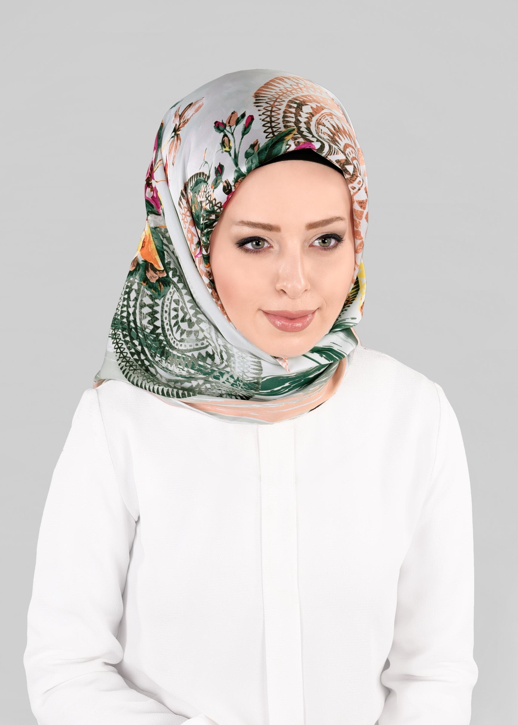 Tesettür giyim YEŞİL 12844-01 ALVİNA DESENLİ EŞARP