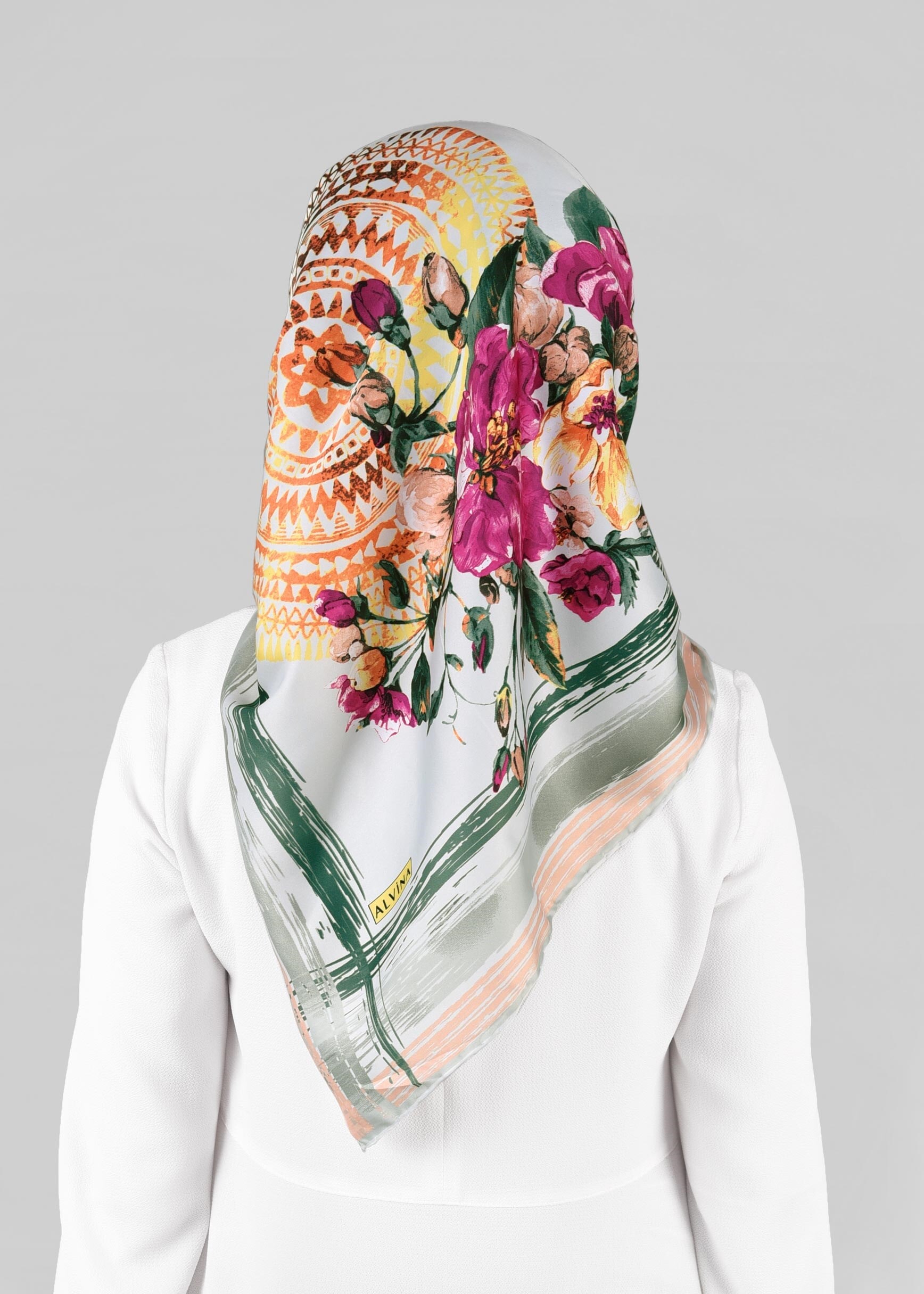 Tesettür giyim YEŞİL 12844-01 ALVİNA DESENLİ EŞARP