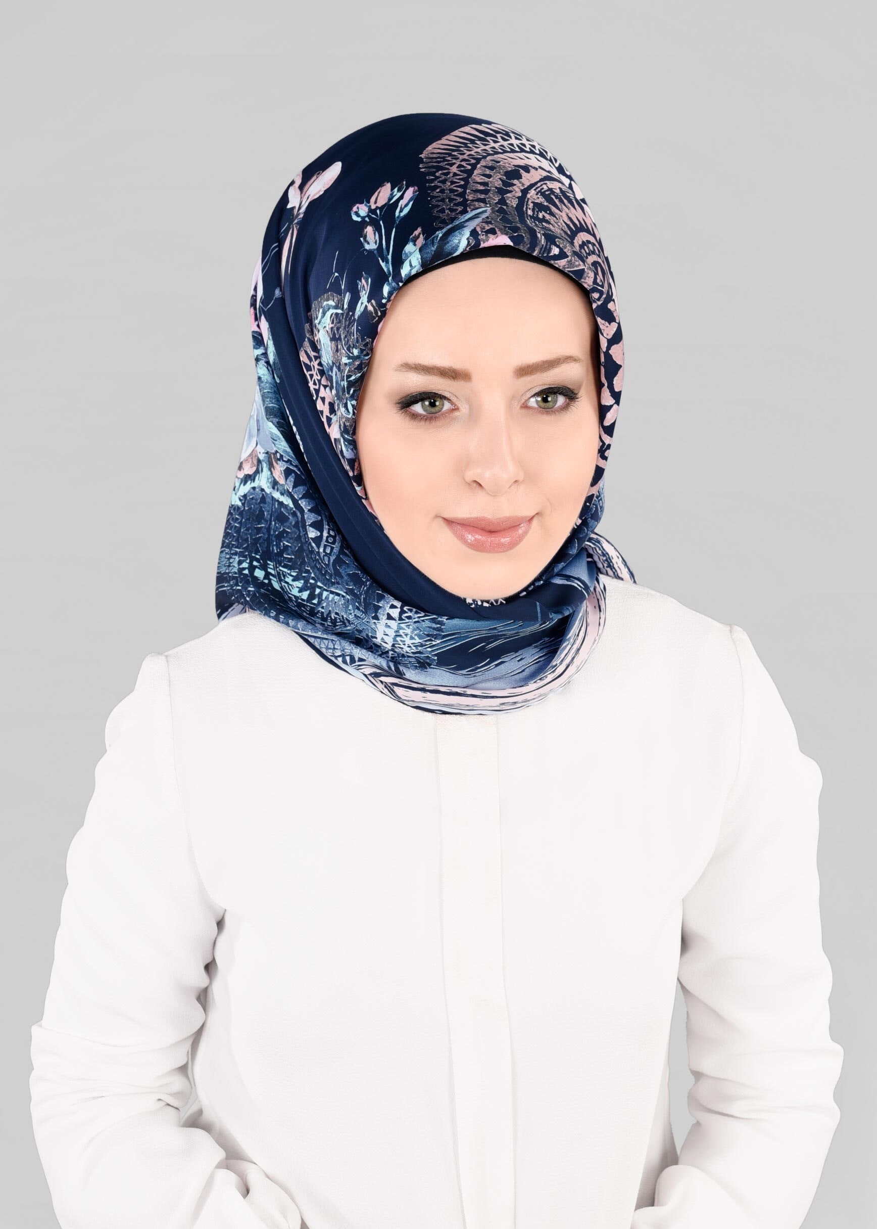 Tesettür giyim LACİVERT 12844-01 ALVİNA DESENLİ EŞARP