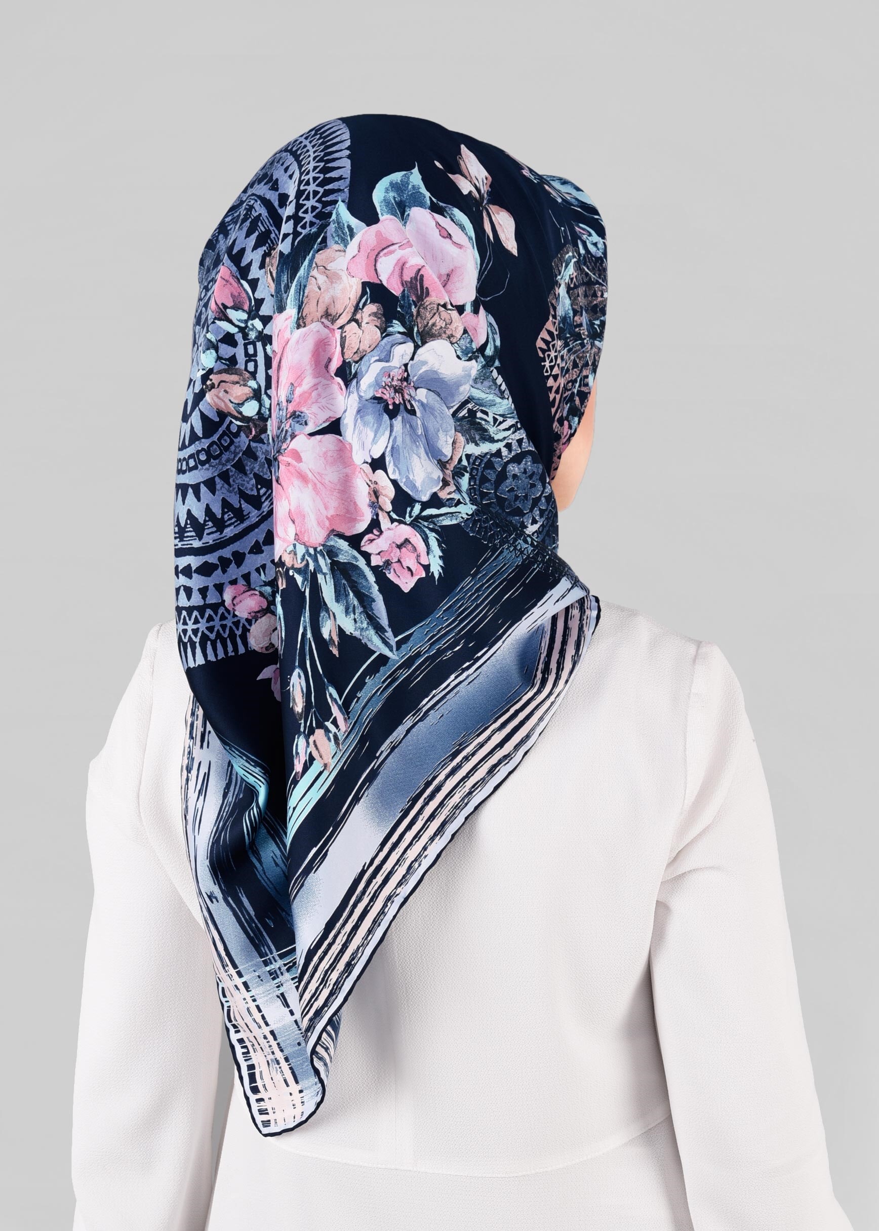 Tesettür giyim LACİVERT 12844-01 ALVİNA DESENLİ EŞARP